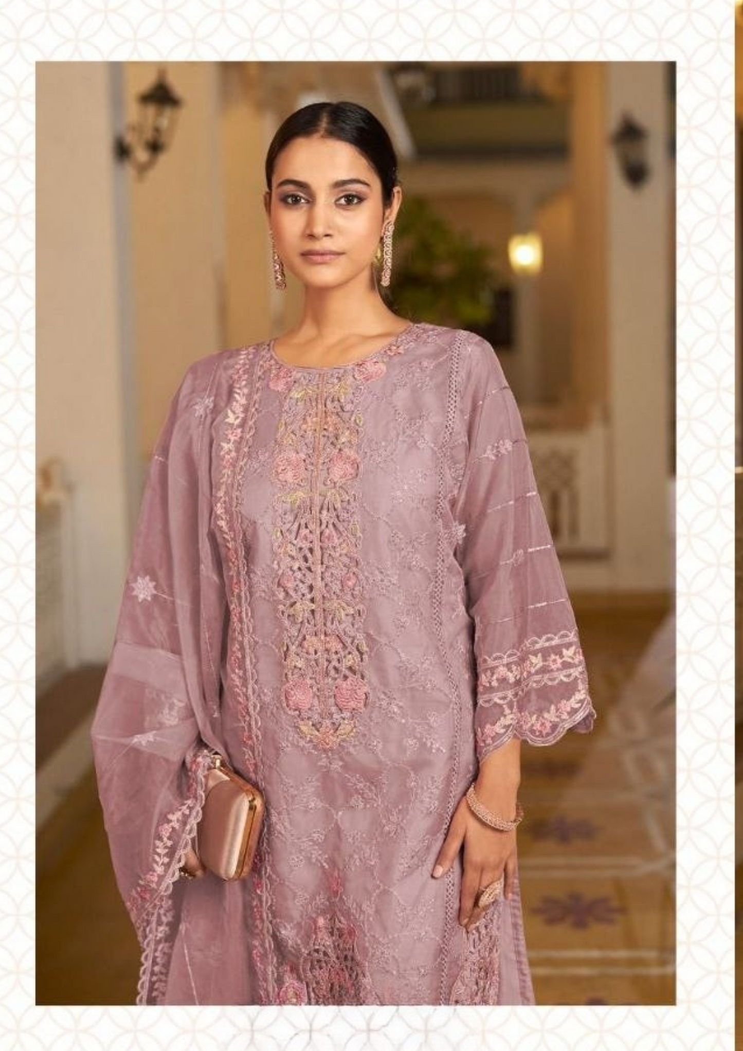Beautiful Purple Color Heavy Organza with Heavy Embroidery Hand Cut Work Suit Near Me