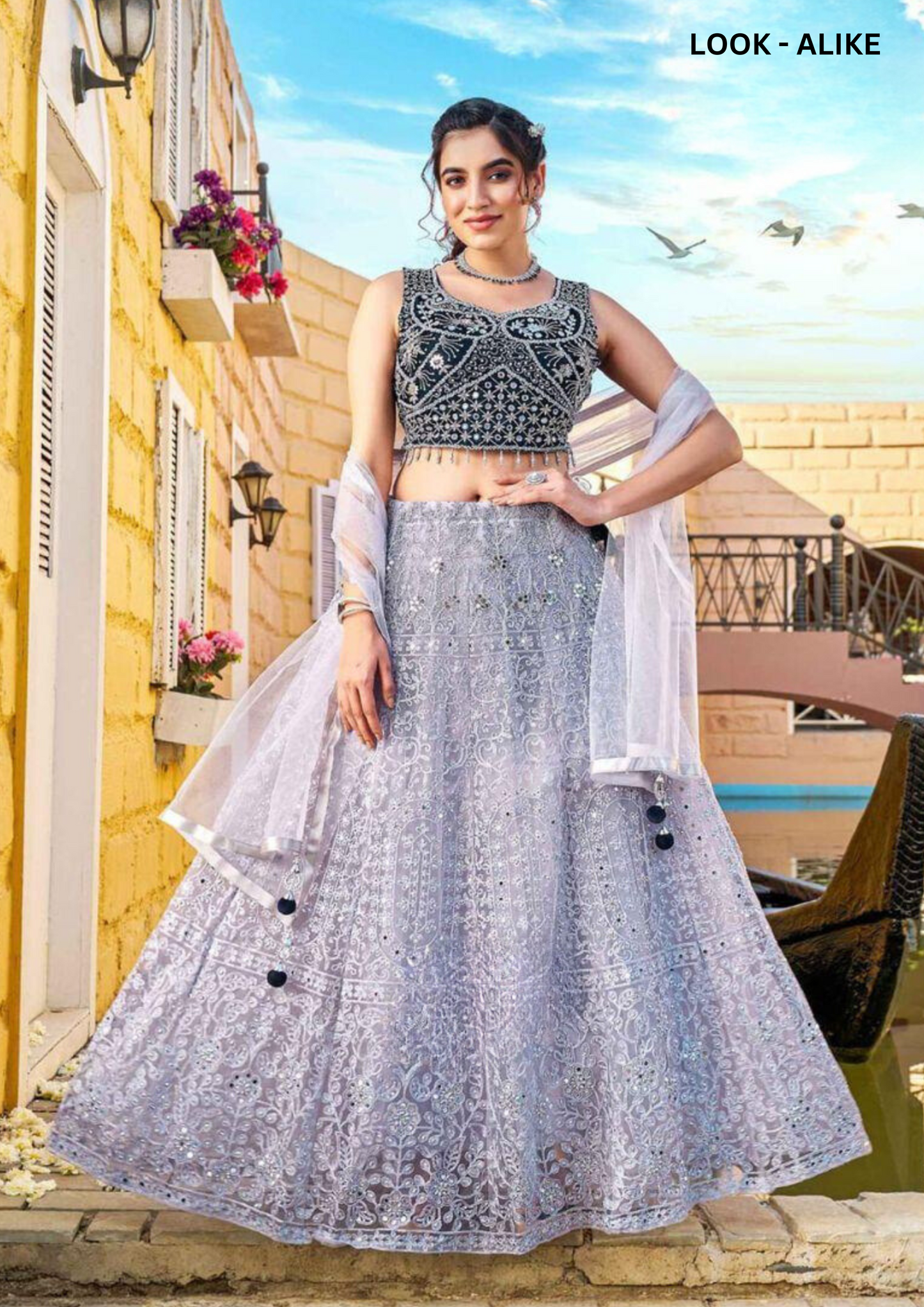 Beautiful Gray Color Heavy Embroidered Lehenga Choli With Dupatta Set For Women