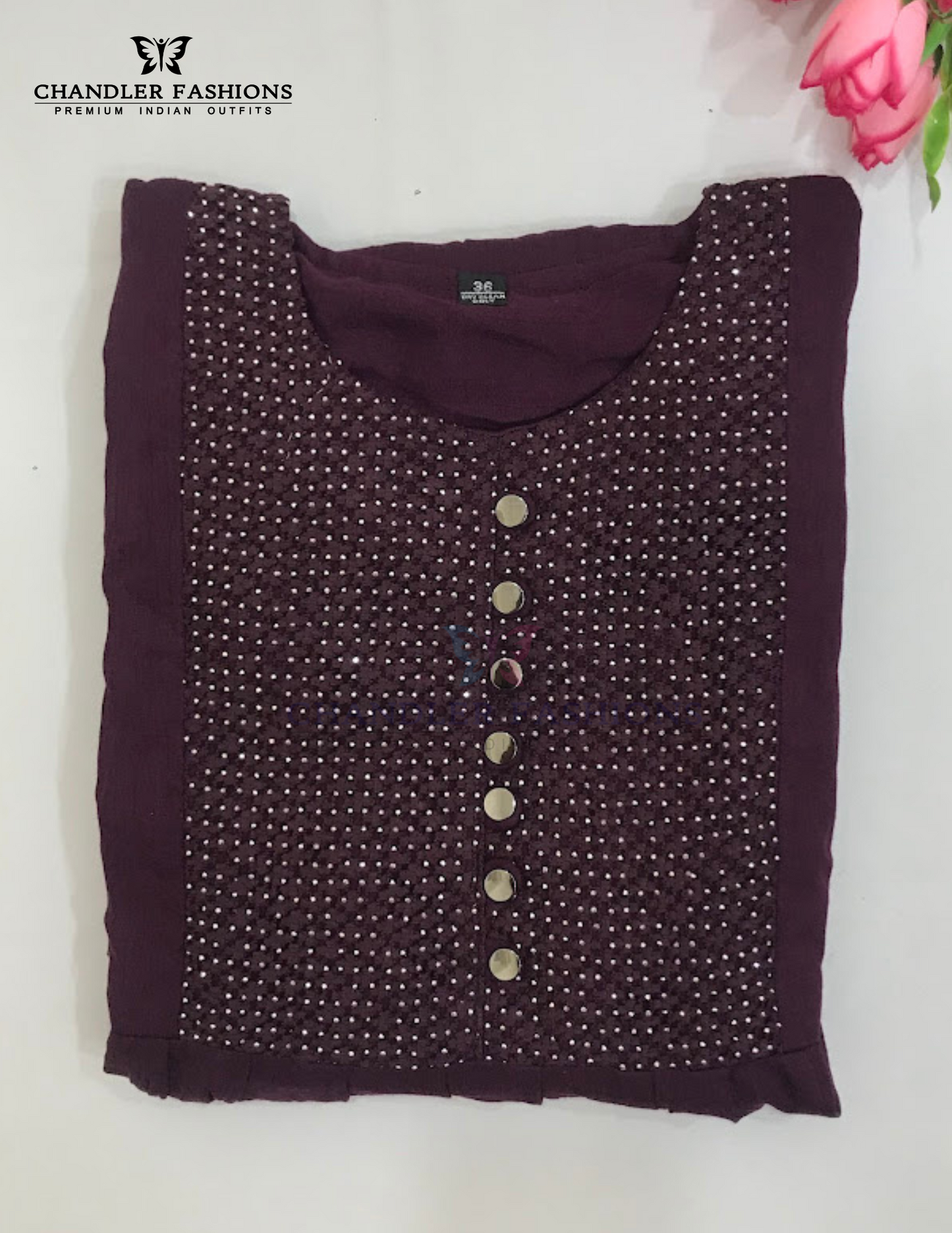 Purple Color With Stone Work Rayon Kurti Near Me