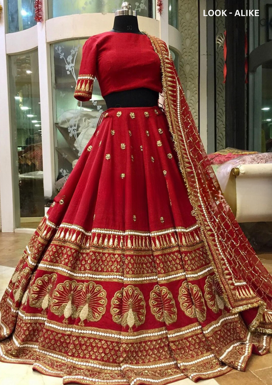 Elegant Red Color Embroidery Sequins Work Lehengas Choli With Dupatta