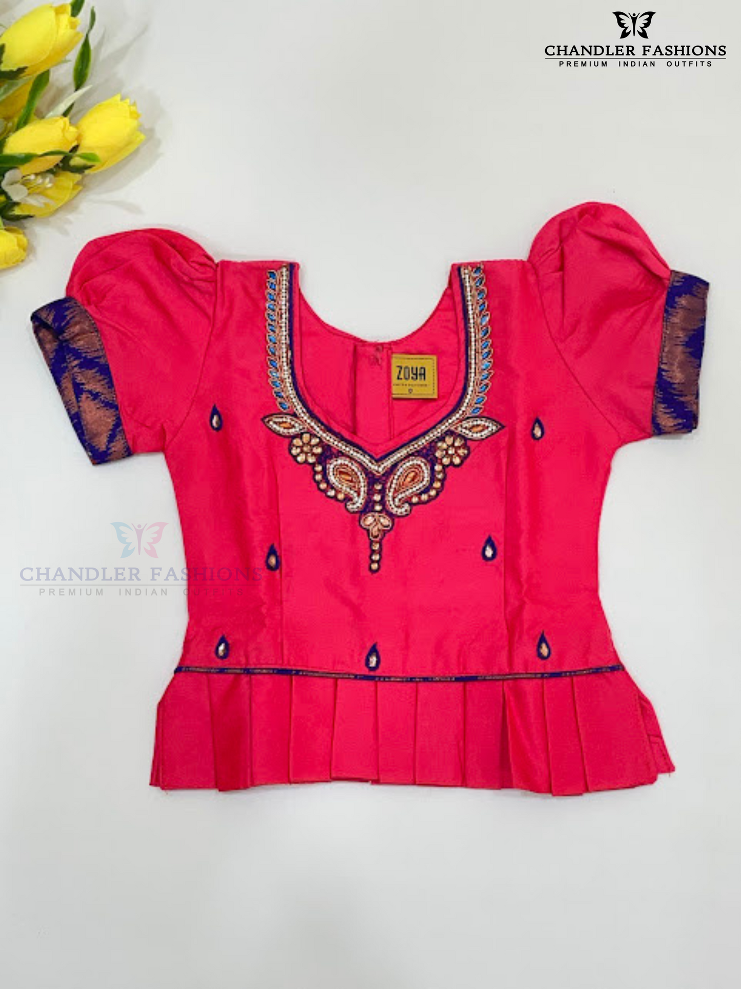 Pretty Pink And Blue Color Art Silk Langa Sets In USA