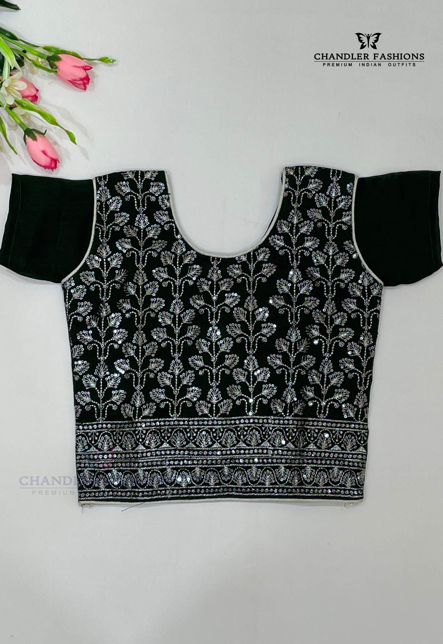 Dark Green Colored Silk Choli Sets With Stone Work In USA