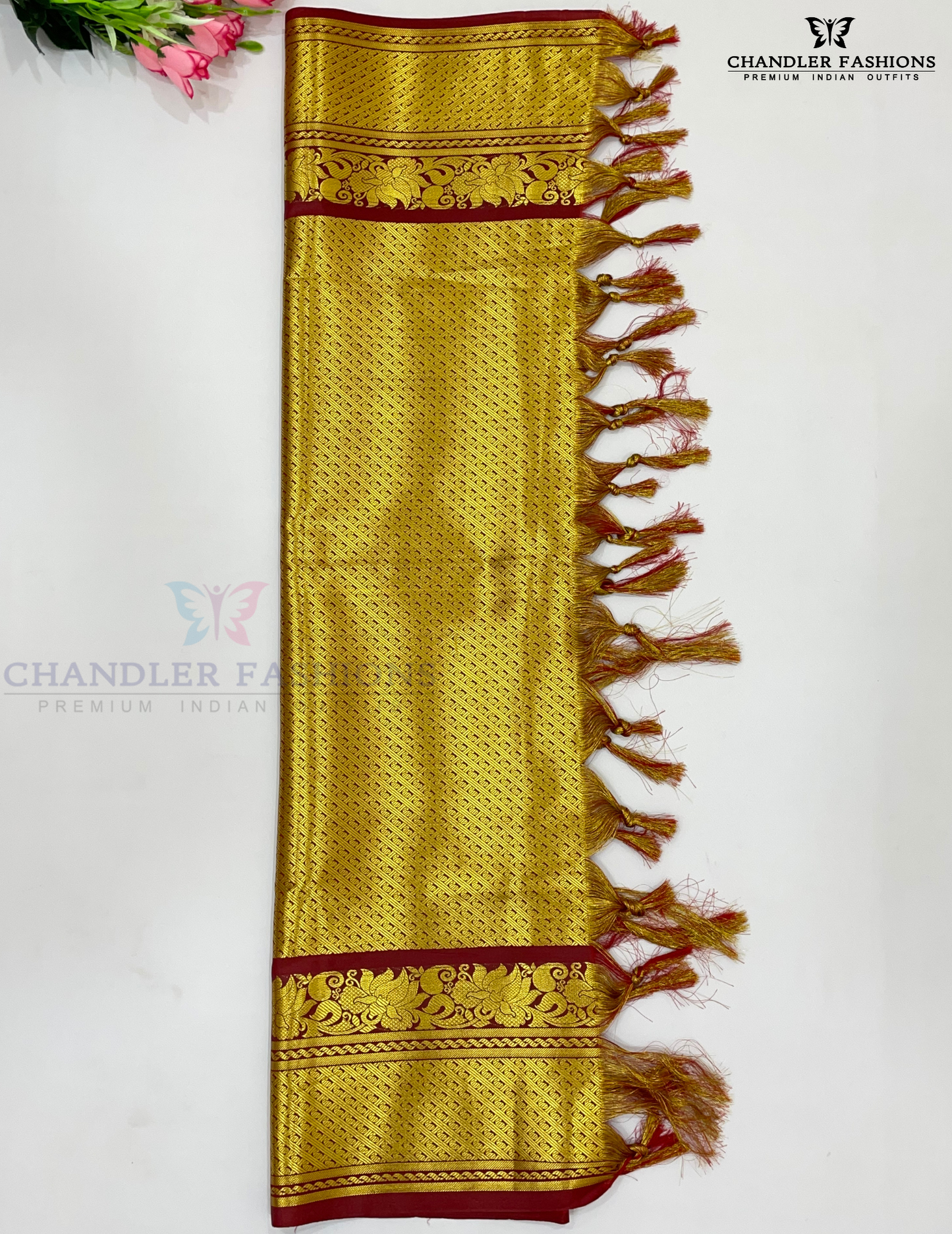 Beautiful Maroon Color Silk Shawl With Golden Zari Work In Arizona