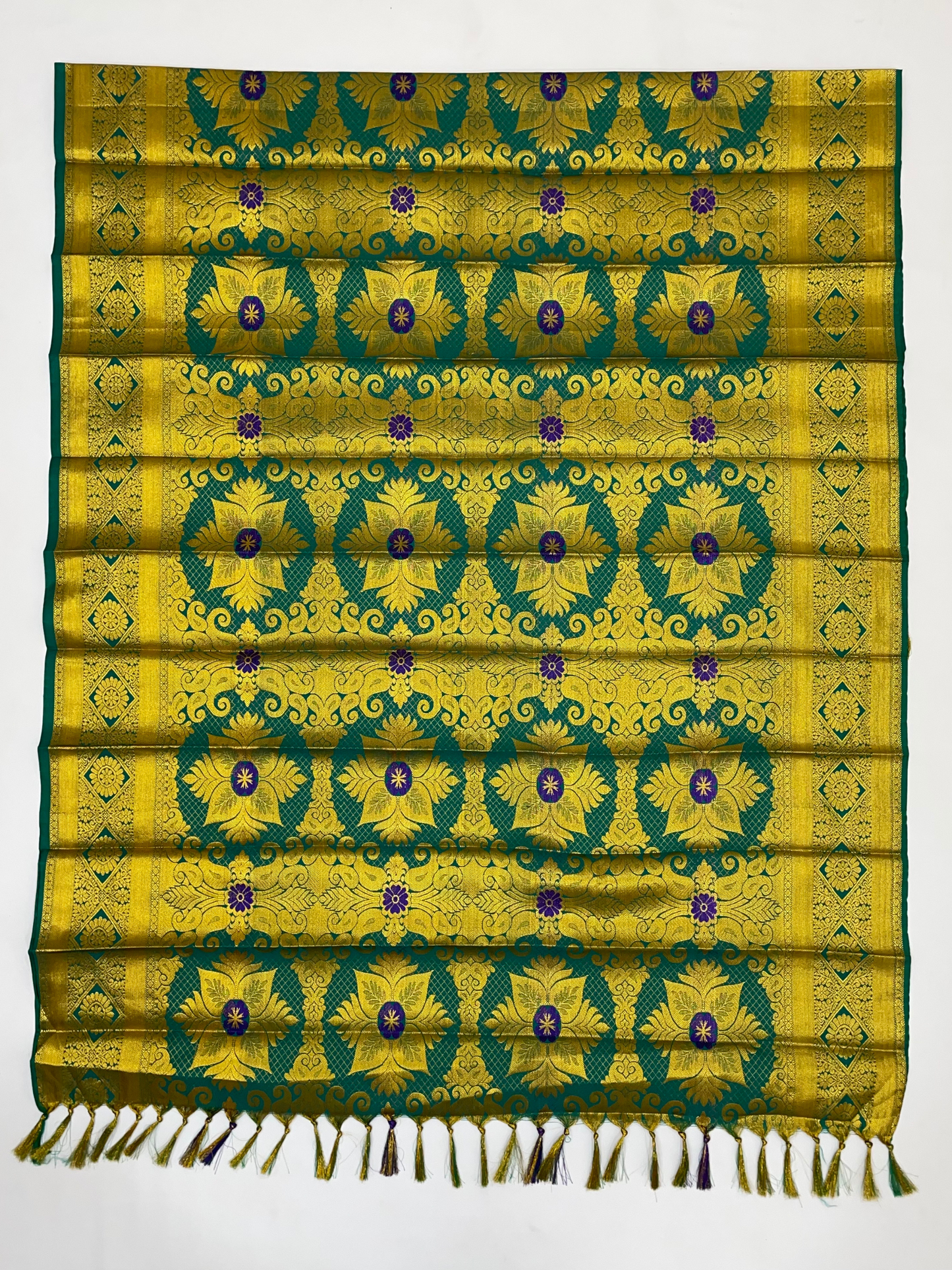 Green Color Silk Shawl With Golden Zari Work In USA