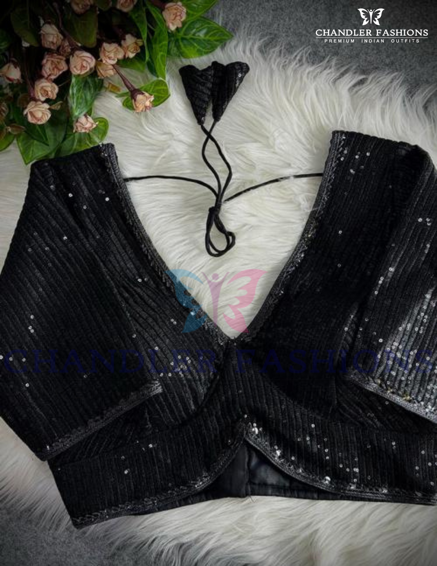 Attractive Black Color Faux Georgette Sequins Work Blouse For Women