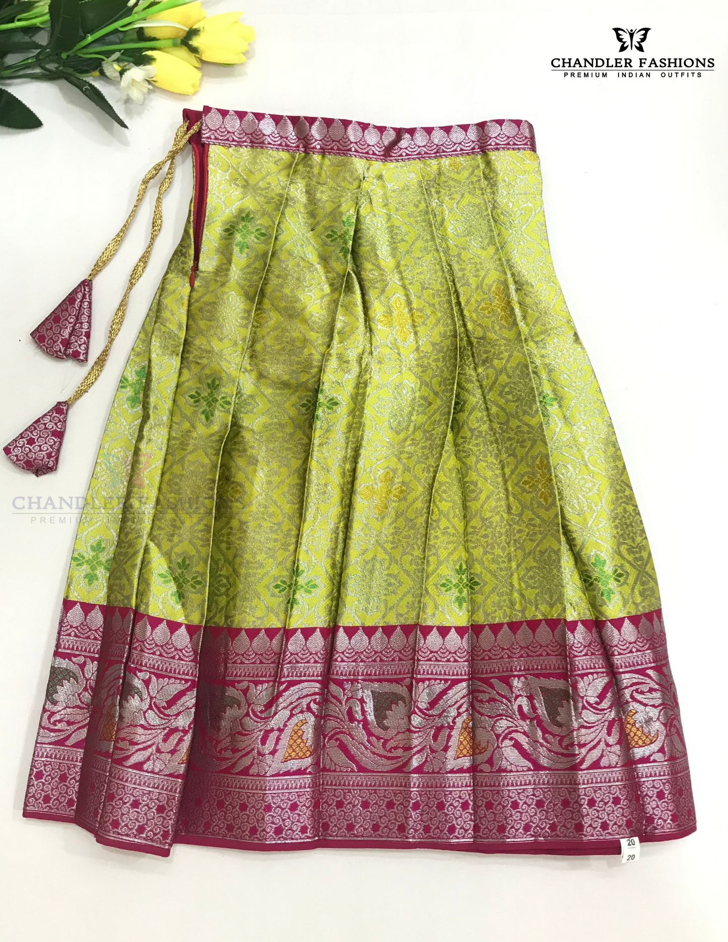 Charming Pink And Light Green Colored Silk Choli Sets In Surprise