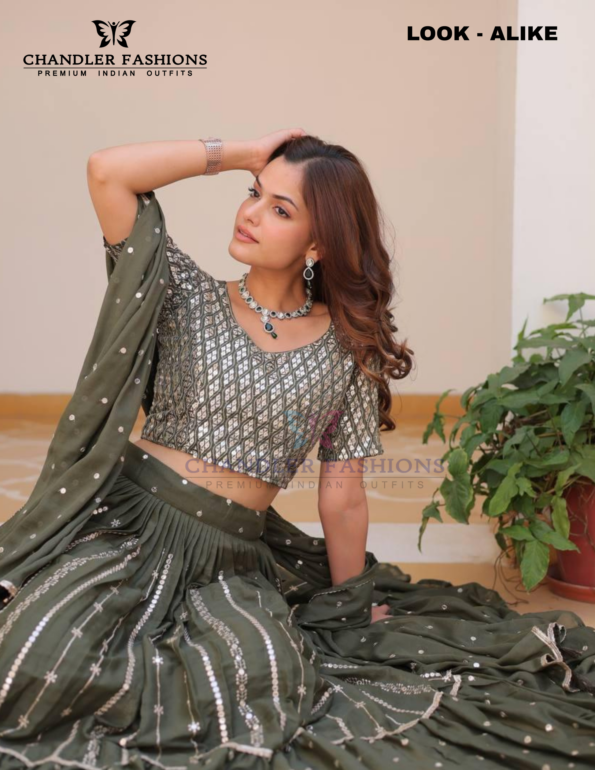 Appealing Green Color Georgette Lehenga Choli With Embroidery Work In Mesa