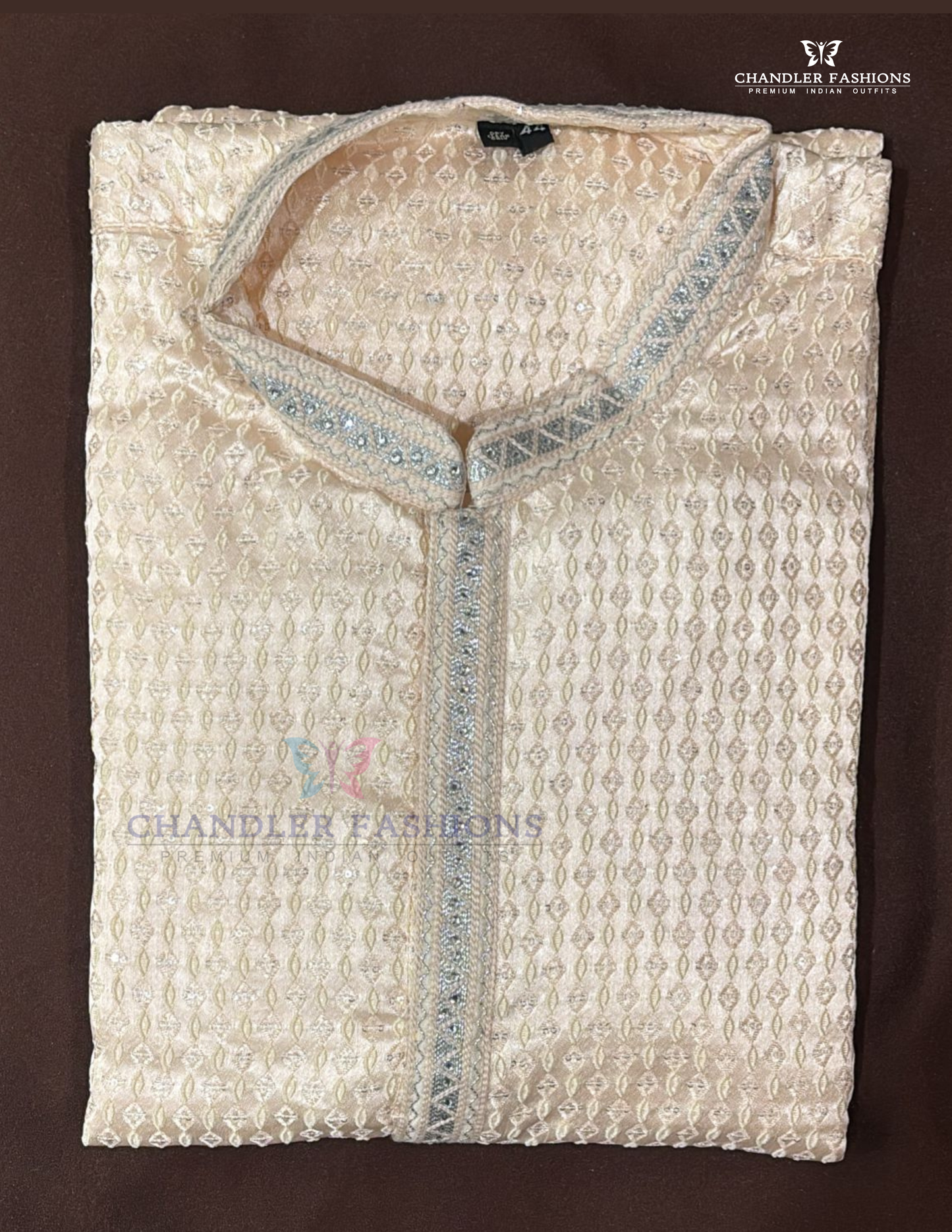 Amazing Peach Color Soft Silk With Embroidery And Sequins Work Kurta Suits For Men