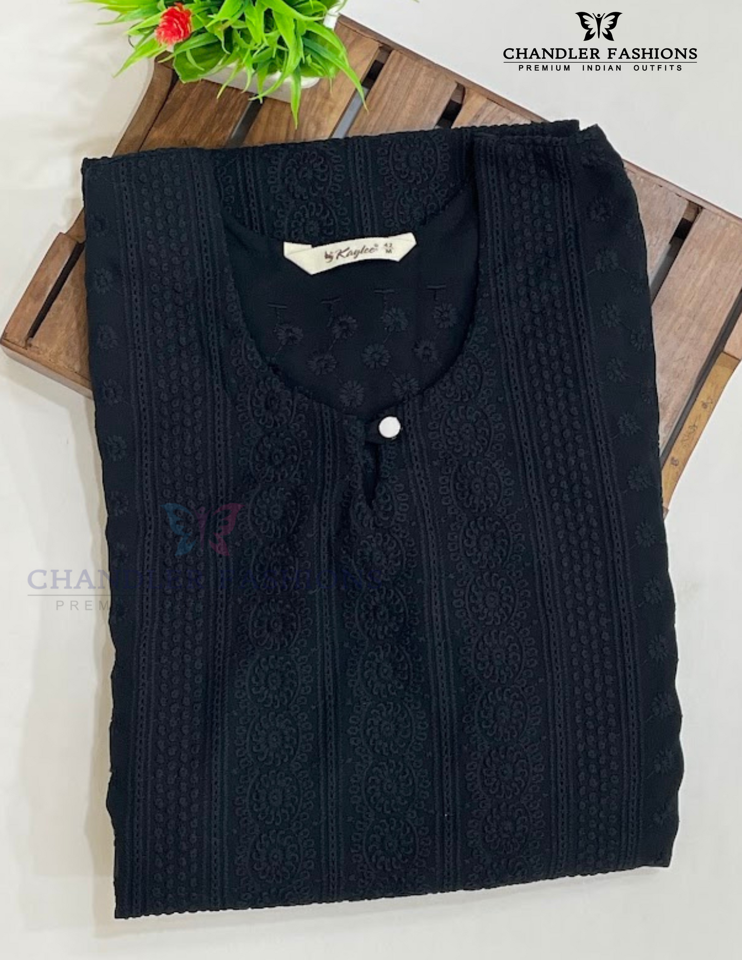 Stunning Black Color Gerogette With Embroidery Work Kurti For Girls Near Me