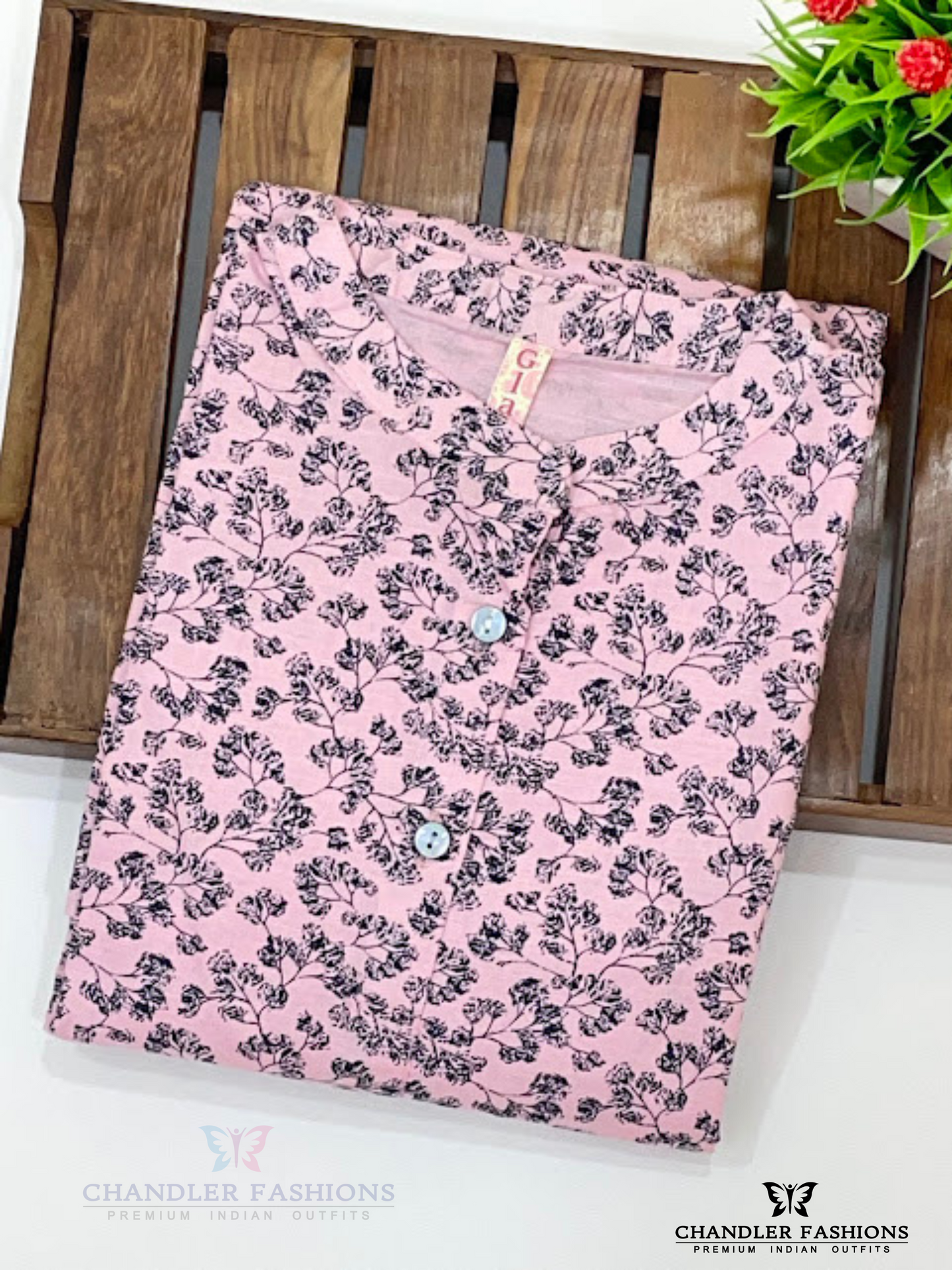 Exquisite Light Pink Cotton Kurti With Printed Work In USA