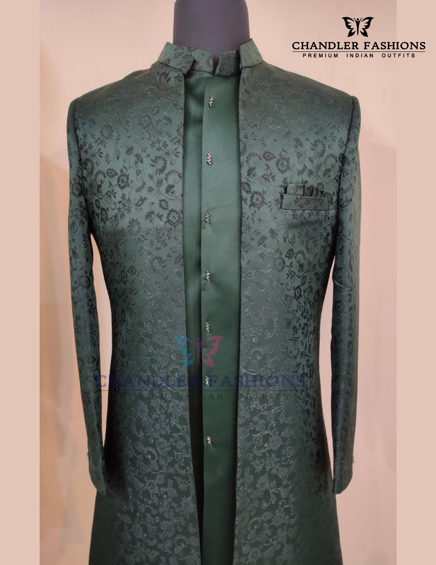 Green Color Silk With Hand Embroidery Work Sherwani Suit Near Me
