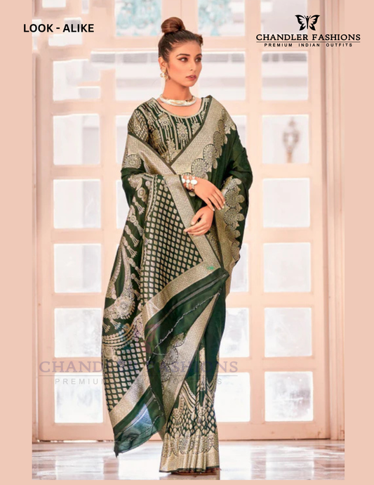 Appealing Dark Green Colored Banarasi Soft Silk Designer Printed Work Sarees