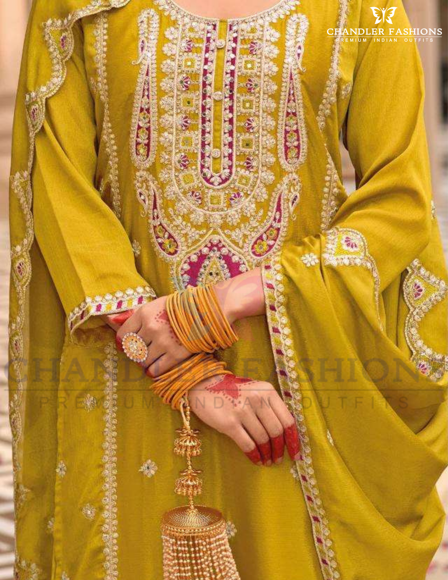 Alluring Yellow Color Sequins And Embroidery Work Palazzo Suits in USA