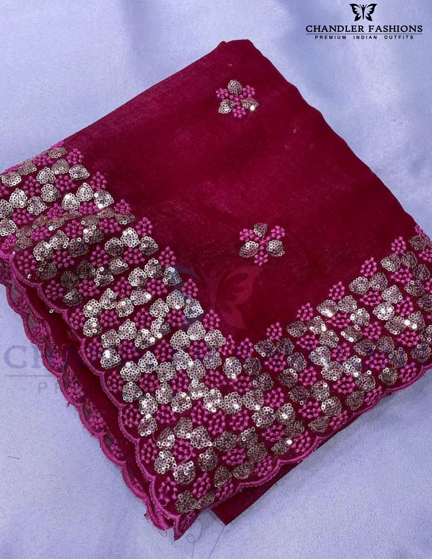 Red Color Gold Tussar Sequins Saree With Embroidery Work In USA