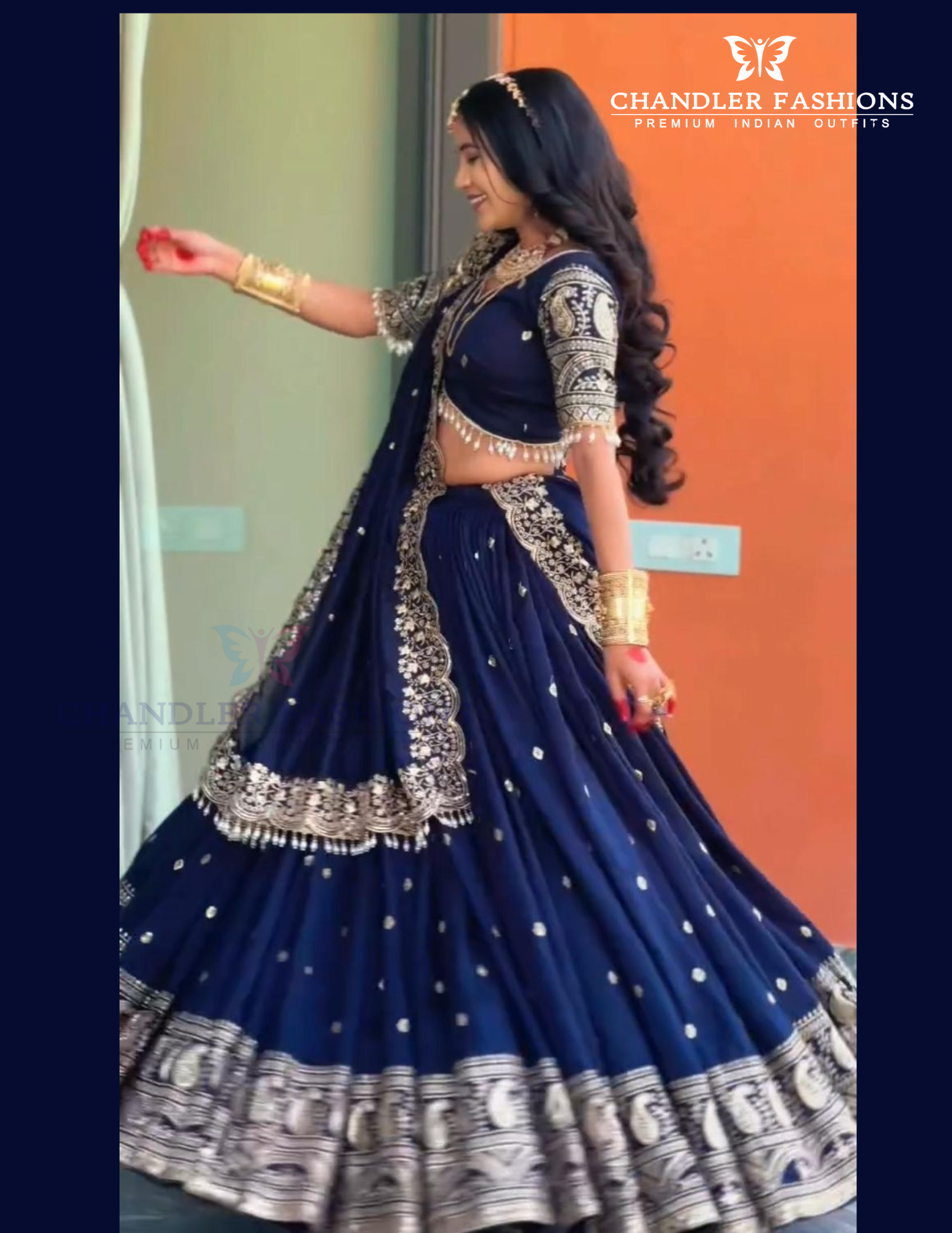 Dark Blue Embroidery Work Lehenga Choli In USA