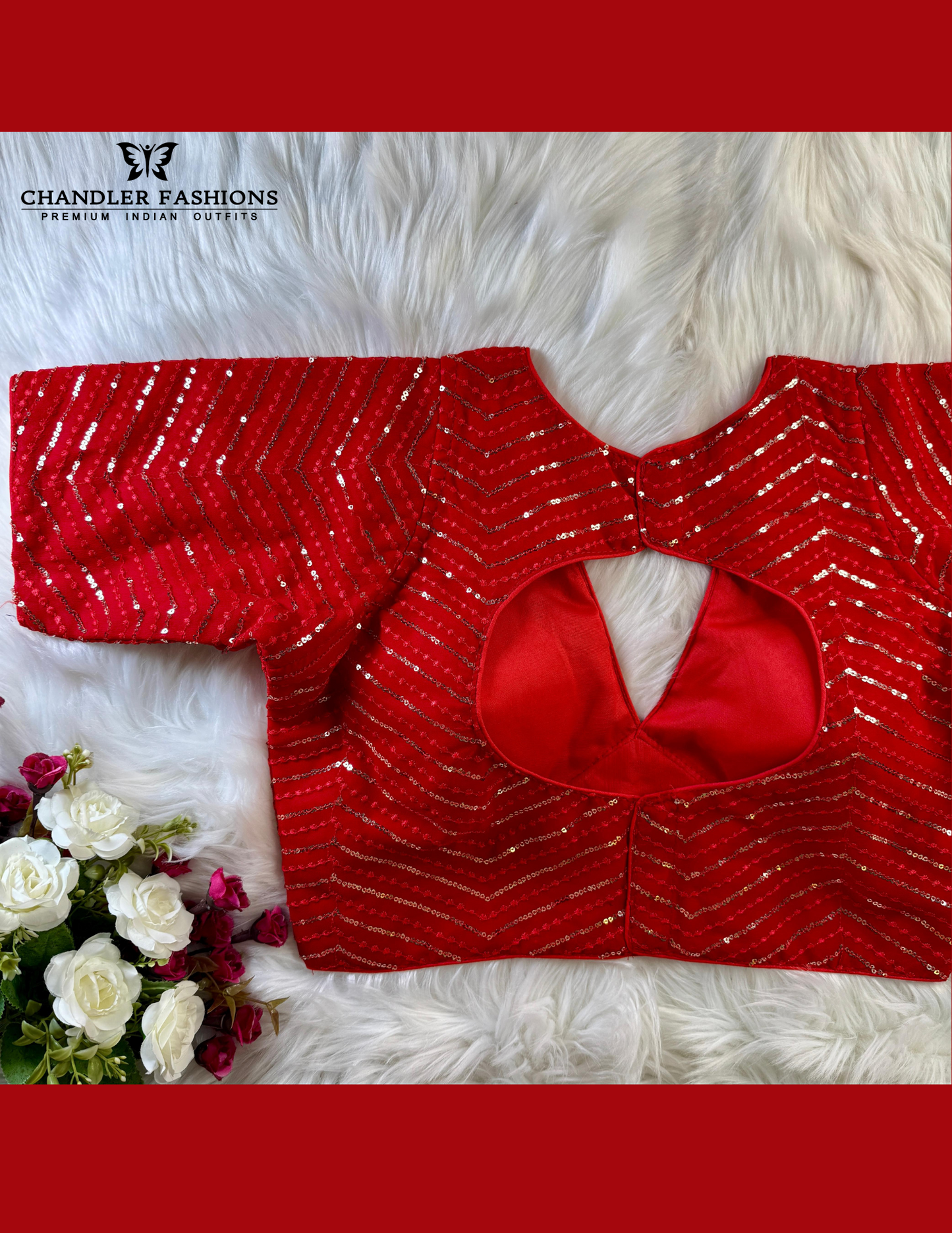 Red Color Sequins And Embroidery Work blouse For Women Near Me