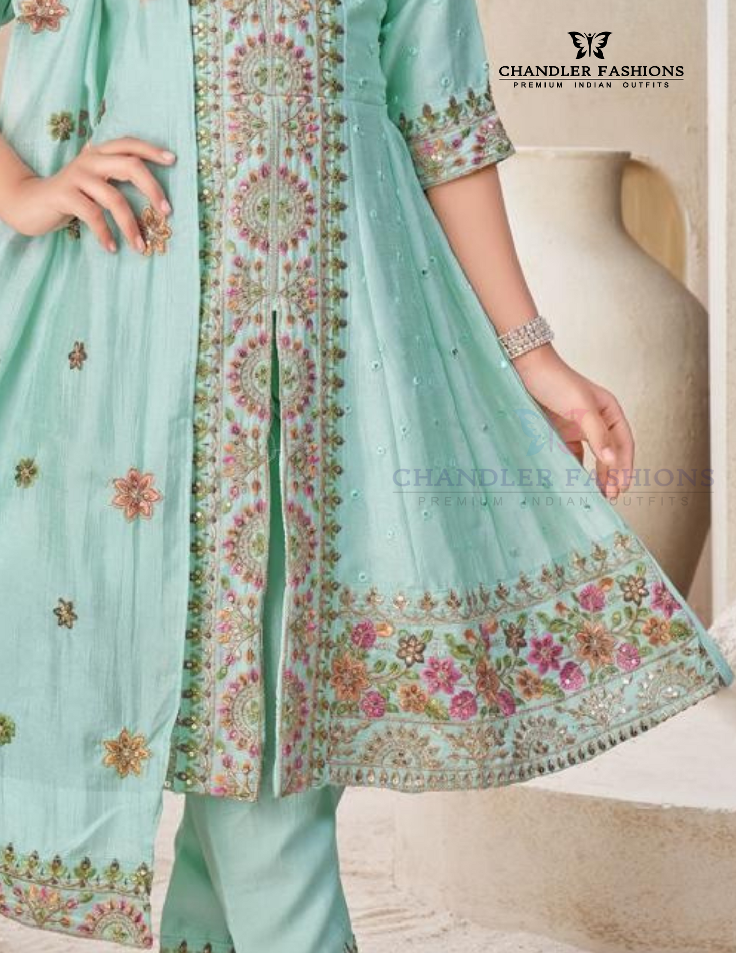 Chanderi Cotton Work Kurti Suit Set For Girls In Tempe