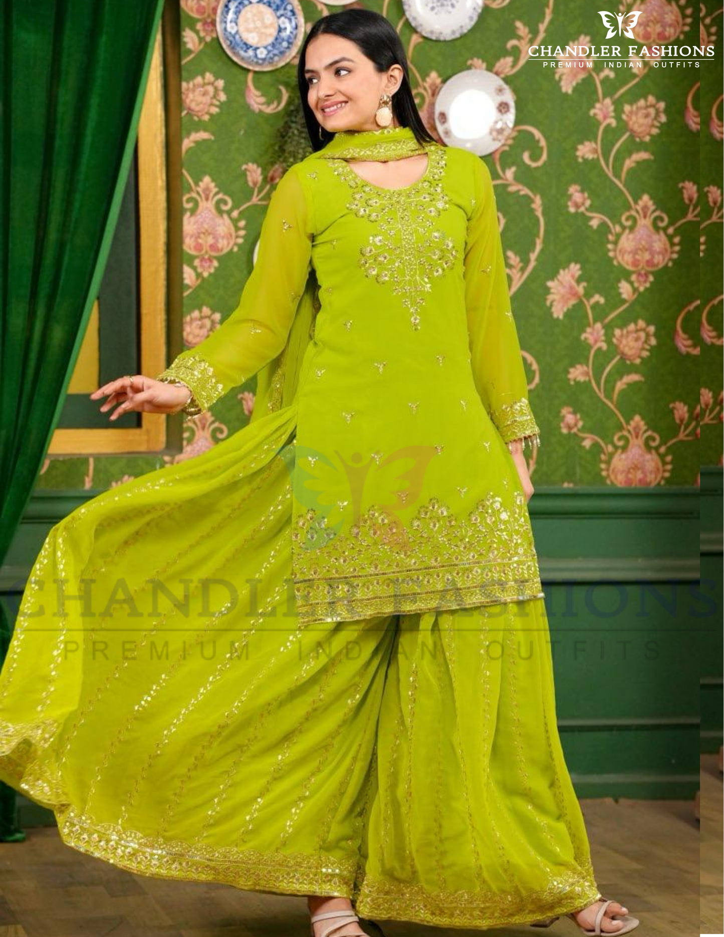 Sequins Work With Palazoo Suits With Dupatta in USA