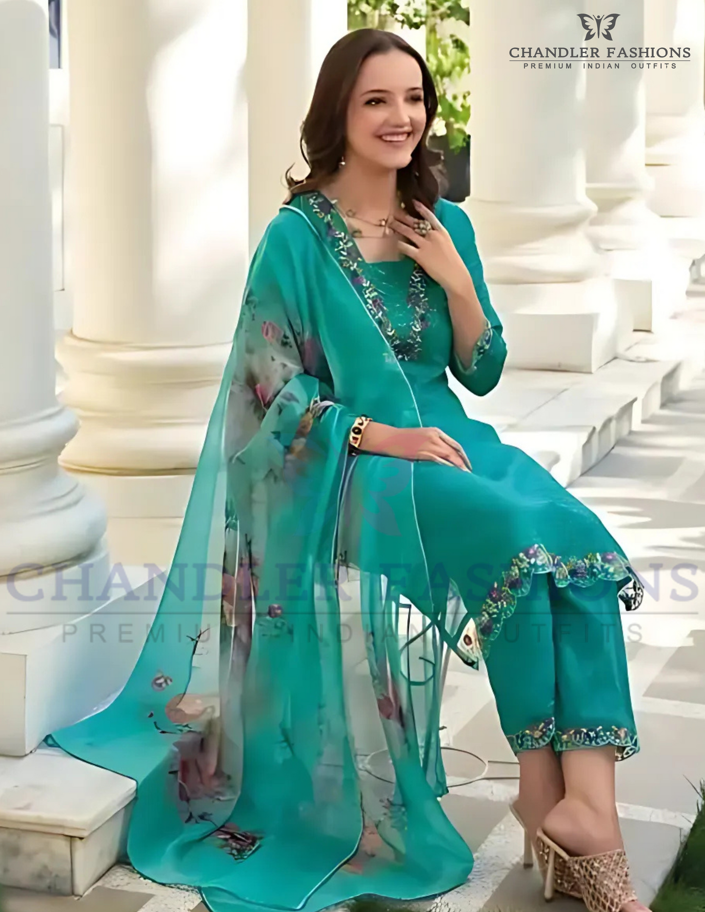 Alluring Blue Color Embroidery Salwar Suits in USA