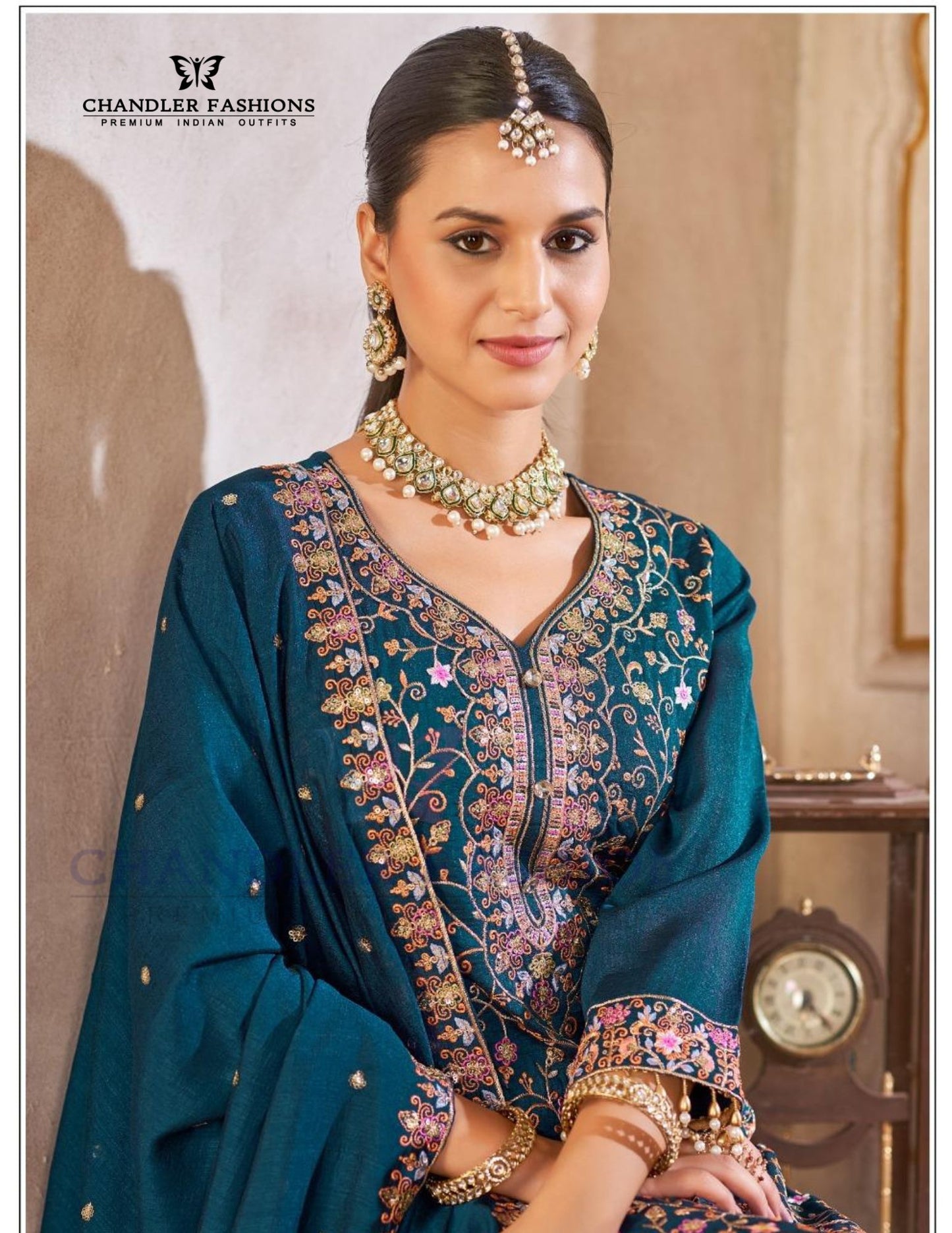 Blue Color Vichitra Silk With Heavy Embroidery Work Salwar Suits Near Me