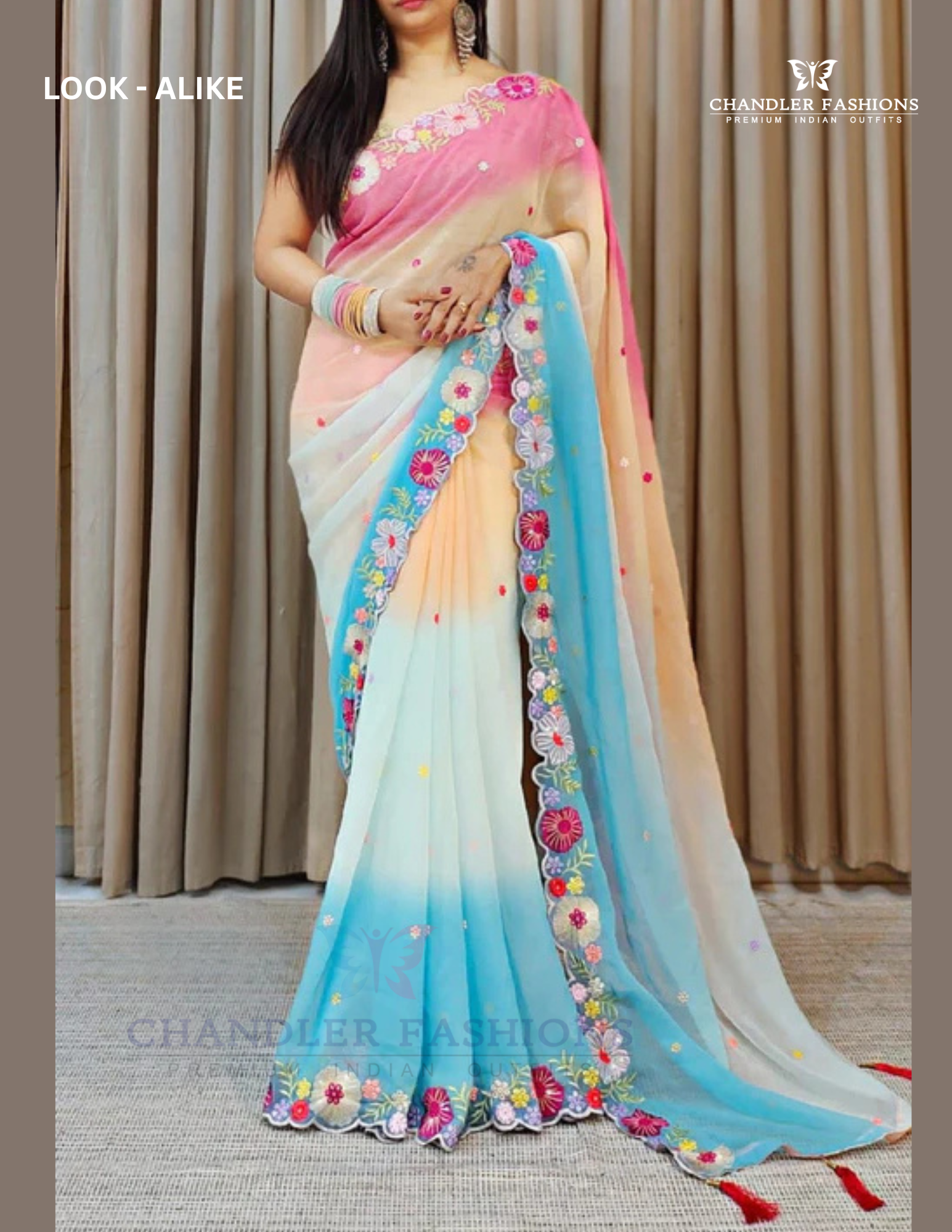 Stunning Multicolor Sequins And Embroidery Work Georgette Saree For Women