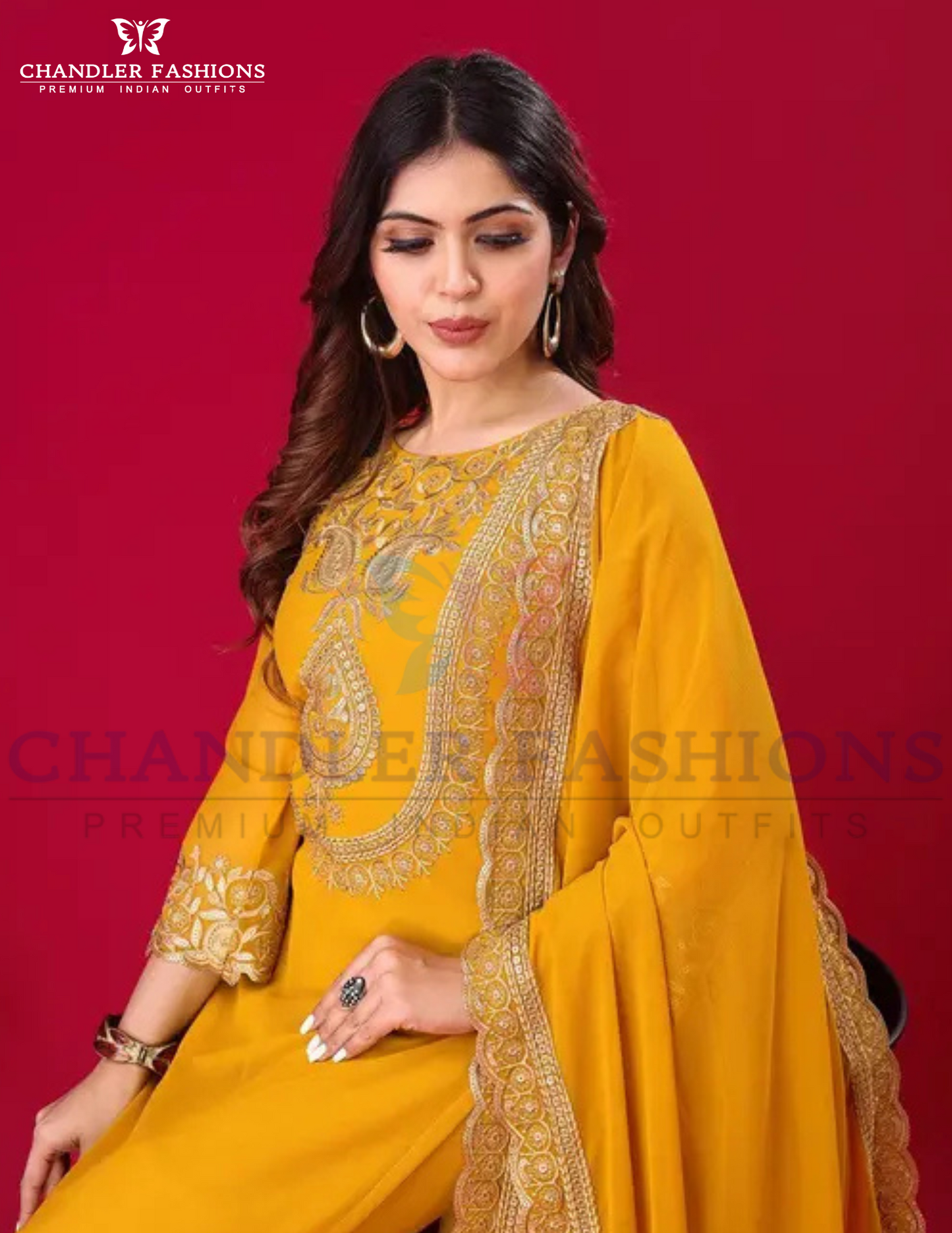 Mustard Faux Heavy Embroidery Work Sharara Suit For Women In Chandler