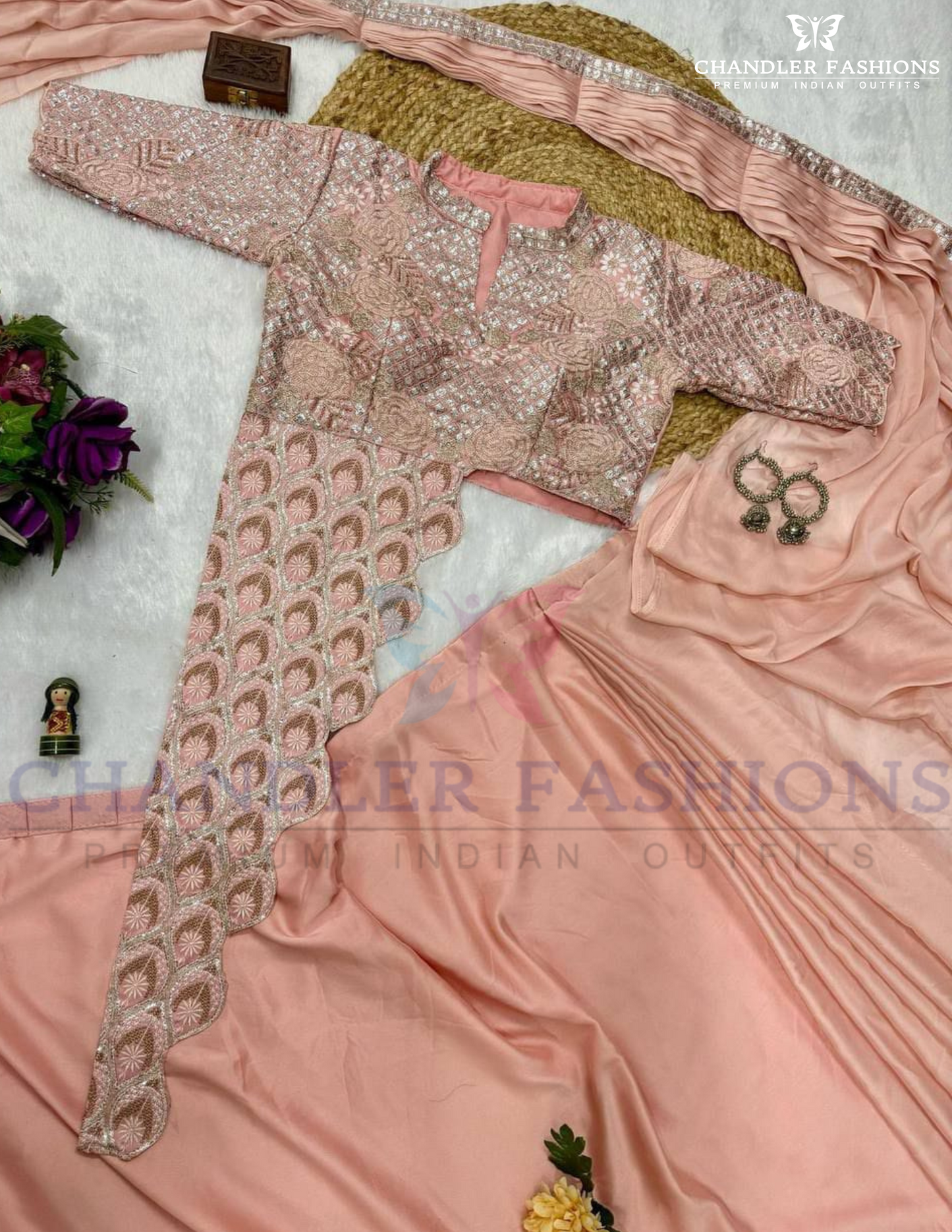Ready To Wear Chinon Embroidery Saree For Women In Mesa