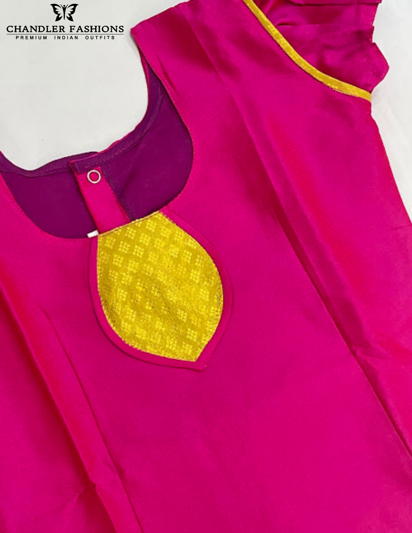 Pink And Yellow Colored Silk Langa Sets With Stone Work In Tempe