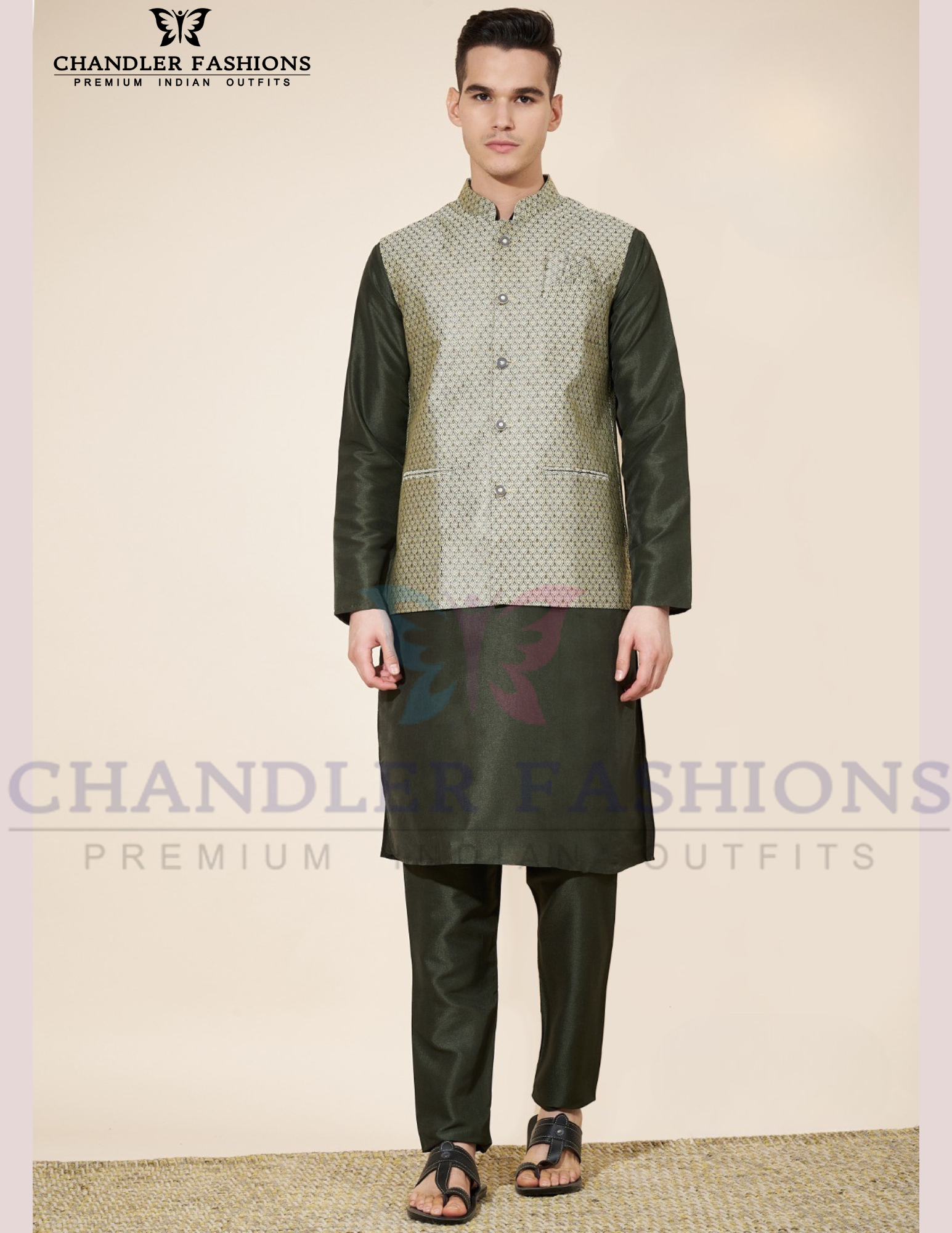 Wounderful Dark Green Color Embroidered Work Silk Kurta And Pajama With Jacket