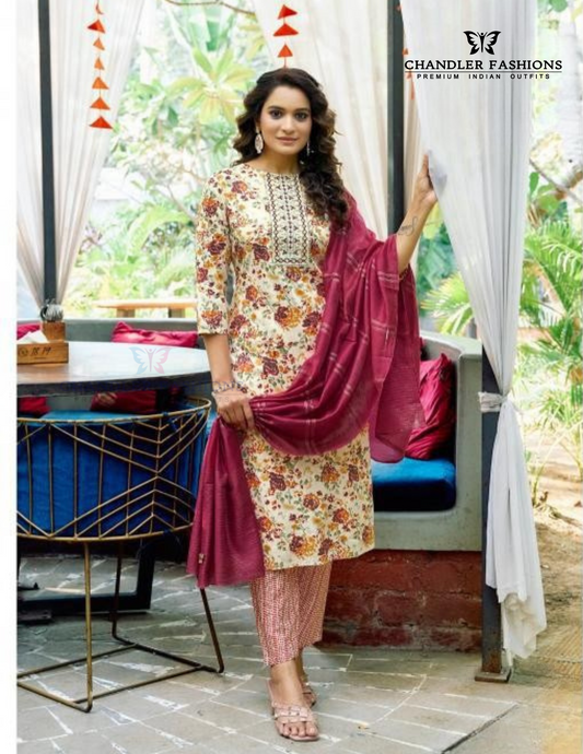 Beautiful Sandal Color  Rayon Fancy Embroidery Work Salwar Suits For Women