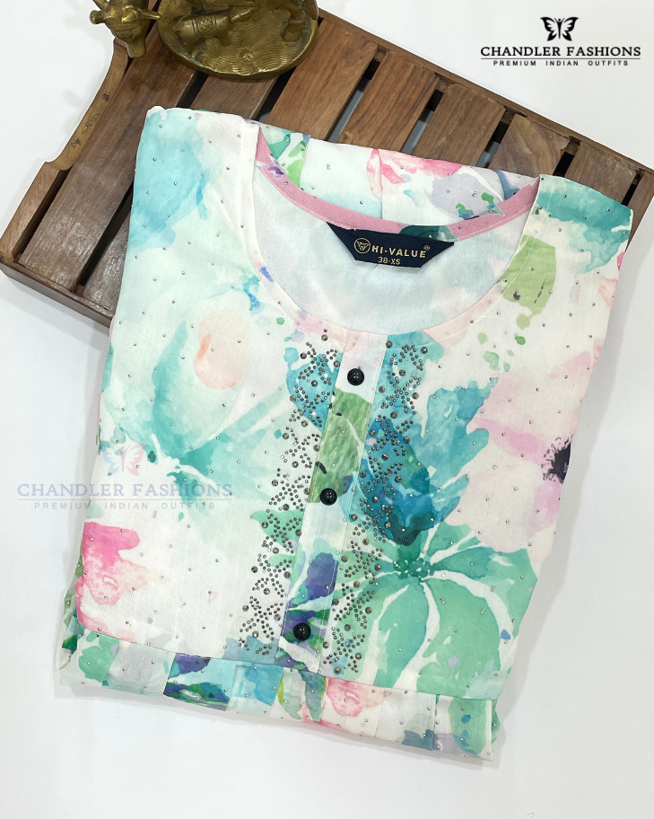 Charming Multicolor Georgette Kurtr With Stone Work In USA