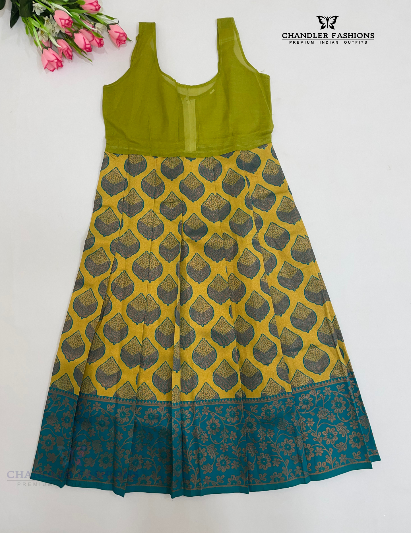 Yellow Color Silk Langa Set With Zari Work In chandler