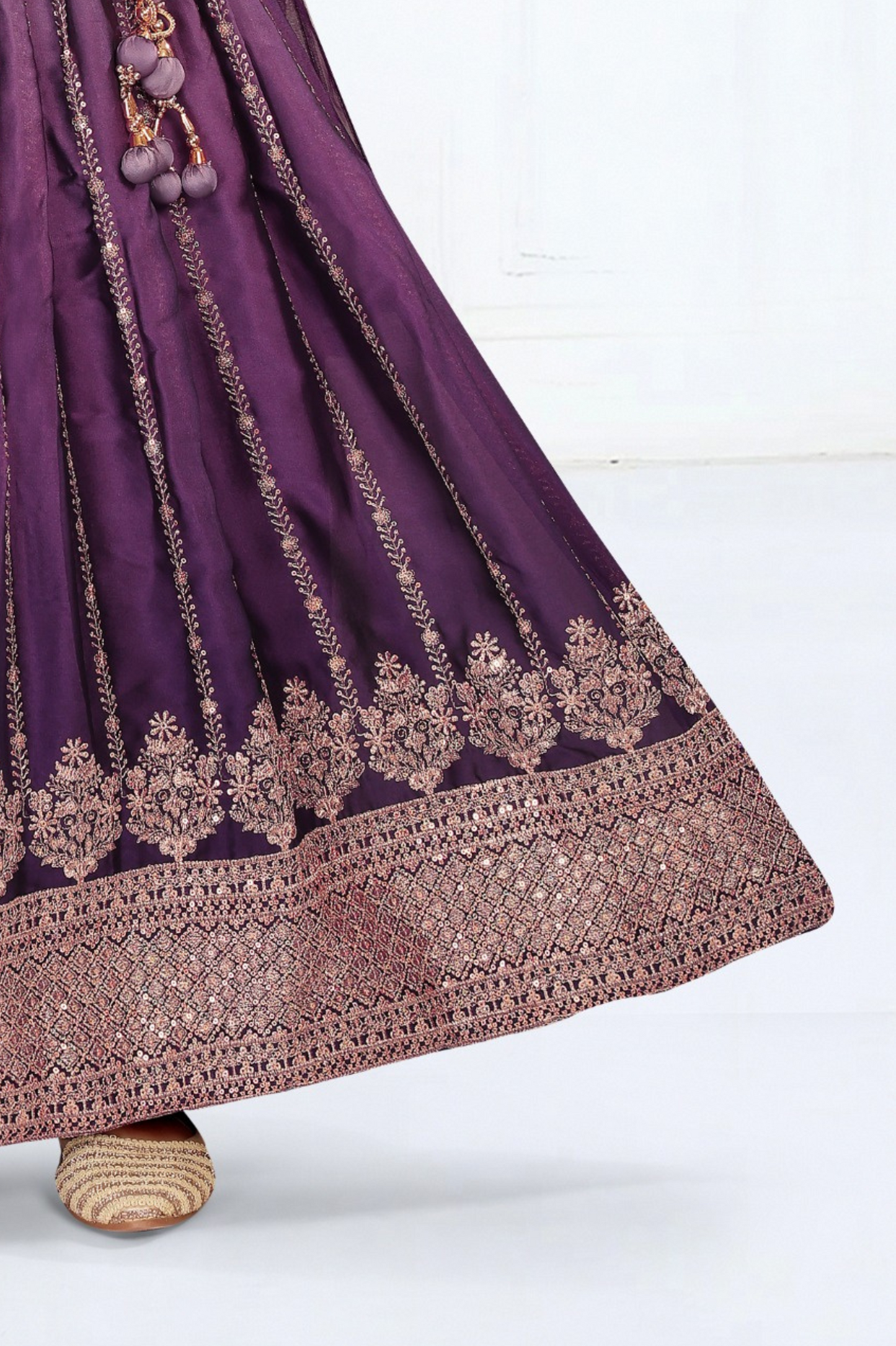 Purple Color Embroidery And Sequins Work Silk Choli Sets In USA
