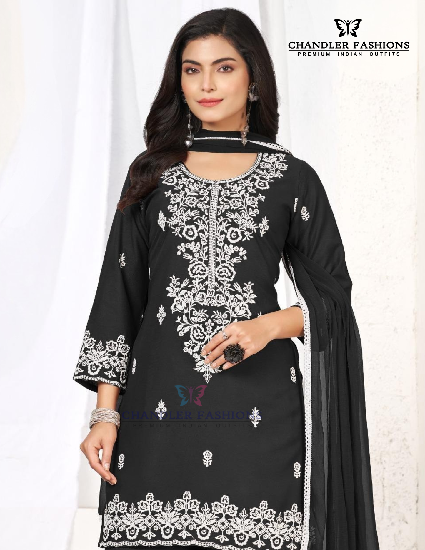 Black Color Rayon With Thread Work Palazzo Suits Near Me