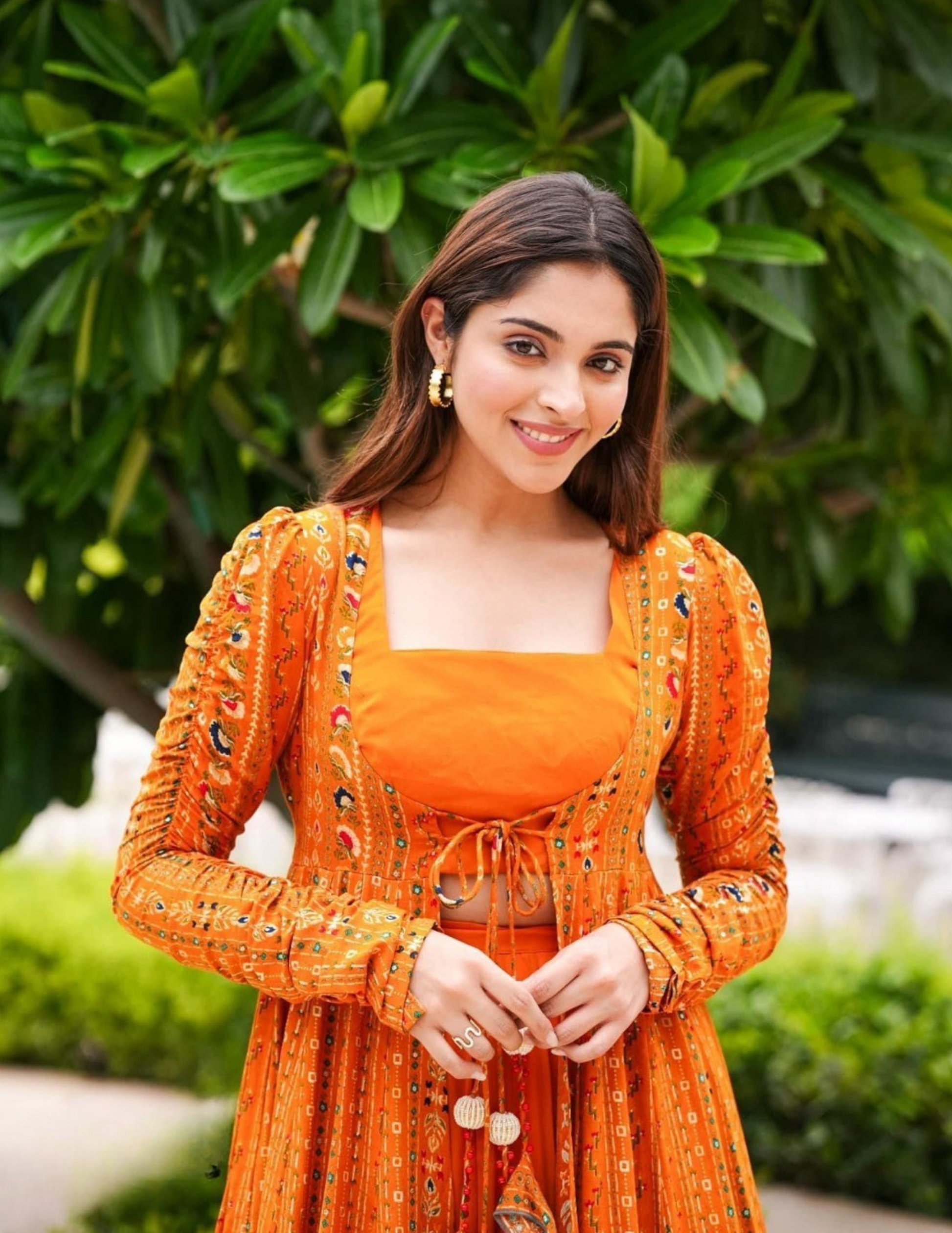 Orange Shrug Style Indo Western Gown For Women in USA