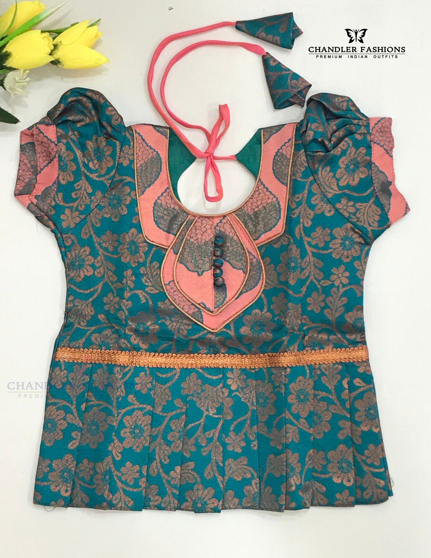 Ravishing Rama Green And Pink Art Silk Langa Set In Globe