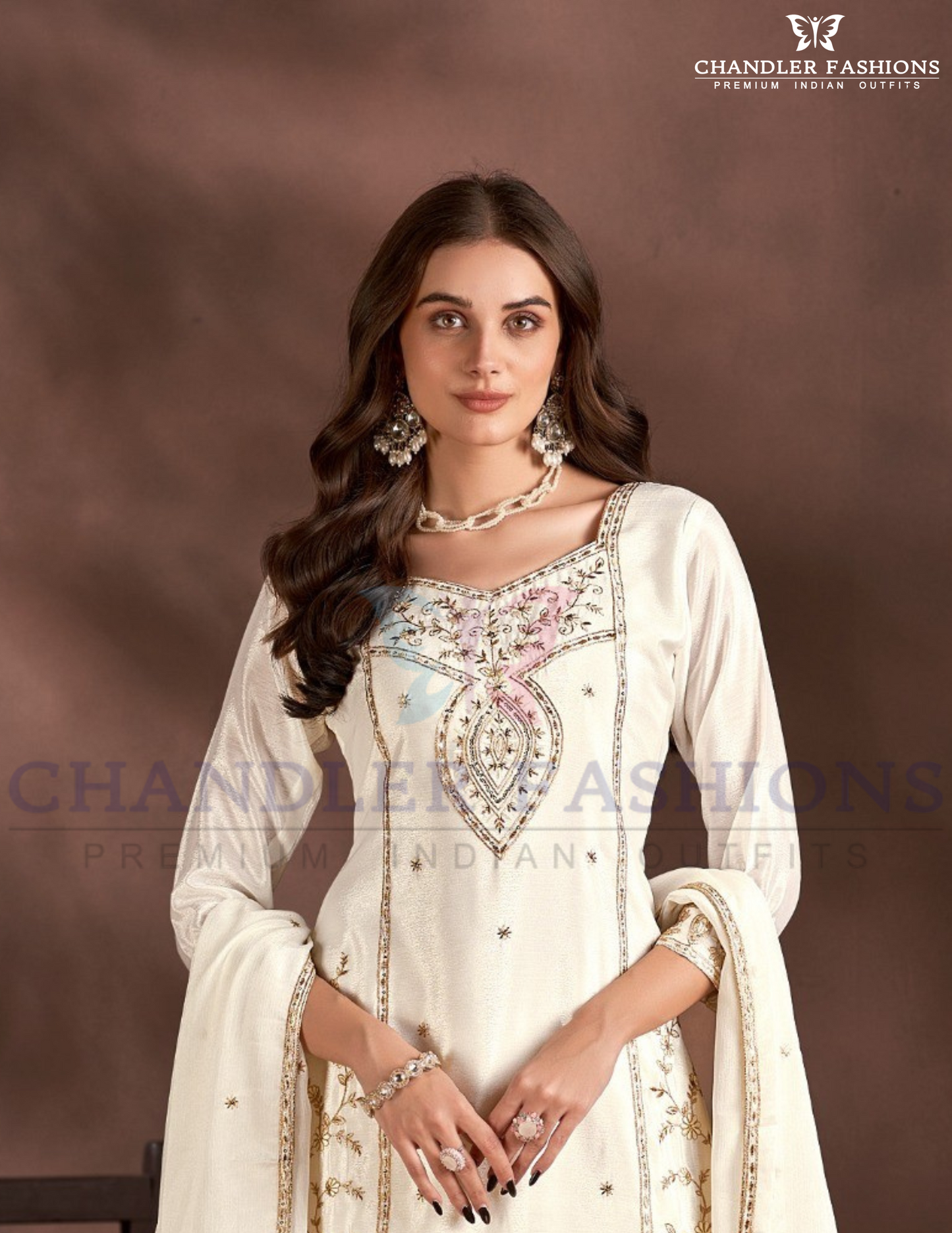 Alluring Cream Color Chinon With Heavy Embroidery Work Sharara Suits Near Me