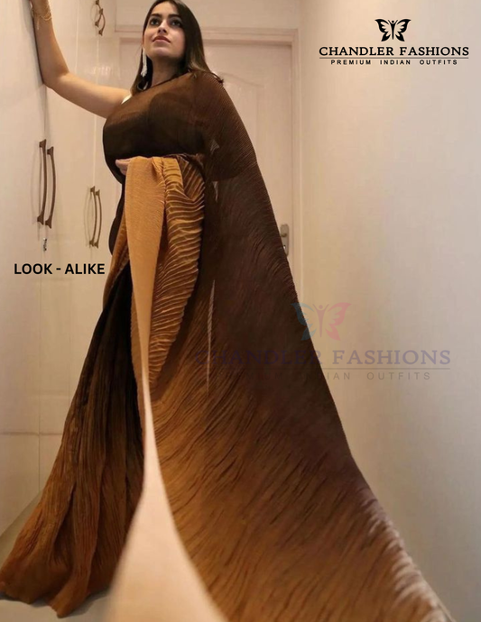 Latest Georgette Crush Yellow Saree With Stitched Blouse For Women