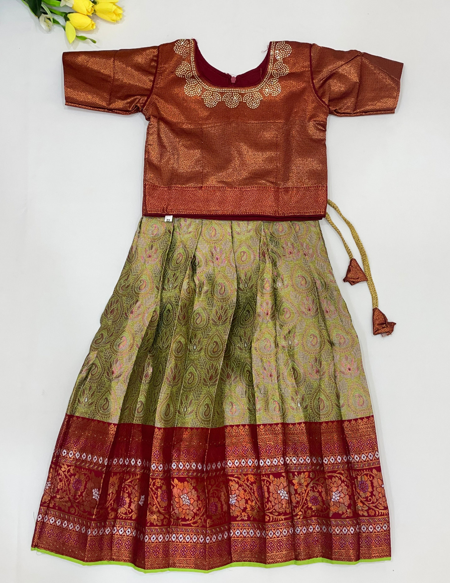 Wonderful Maroon Color Silk Langa Set With Stone And Zari Work In USA