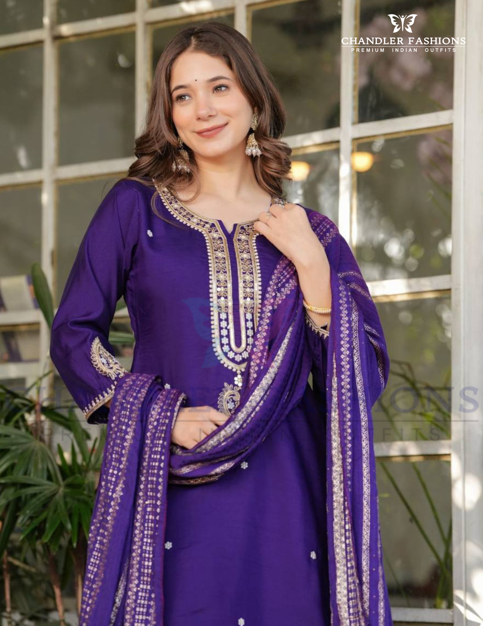 Purple Viscose Chanderi Work Salwar Suits With Dupatta Set In Meas
