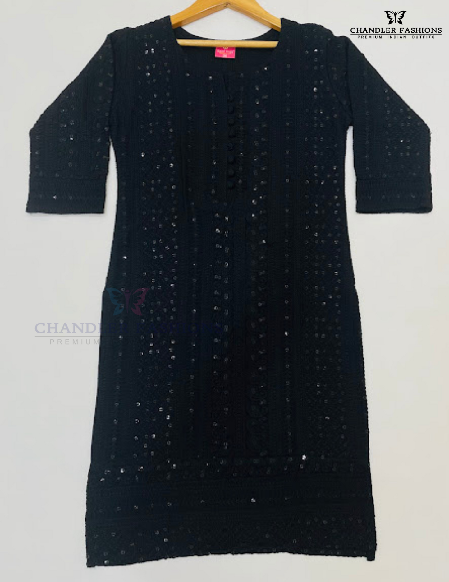 Black Color Soft Cotton With Chikankari Work Kurti Near Me