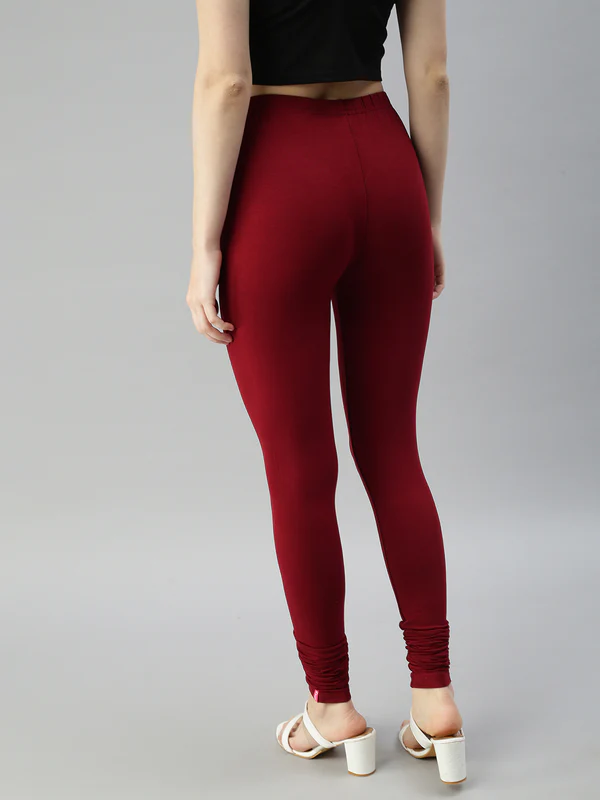 Rayon Elastane Fabric Dark Maroon Leggings For Women in Douglas