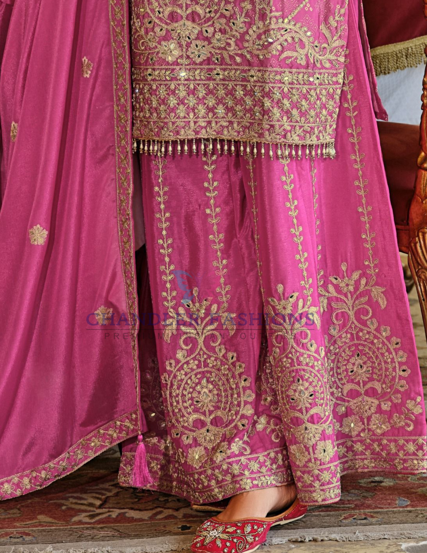 Pink Color Chinon With Digital Print And Embroidery Work Palazzo Suits In Chandler