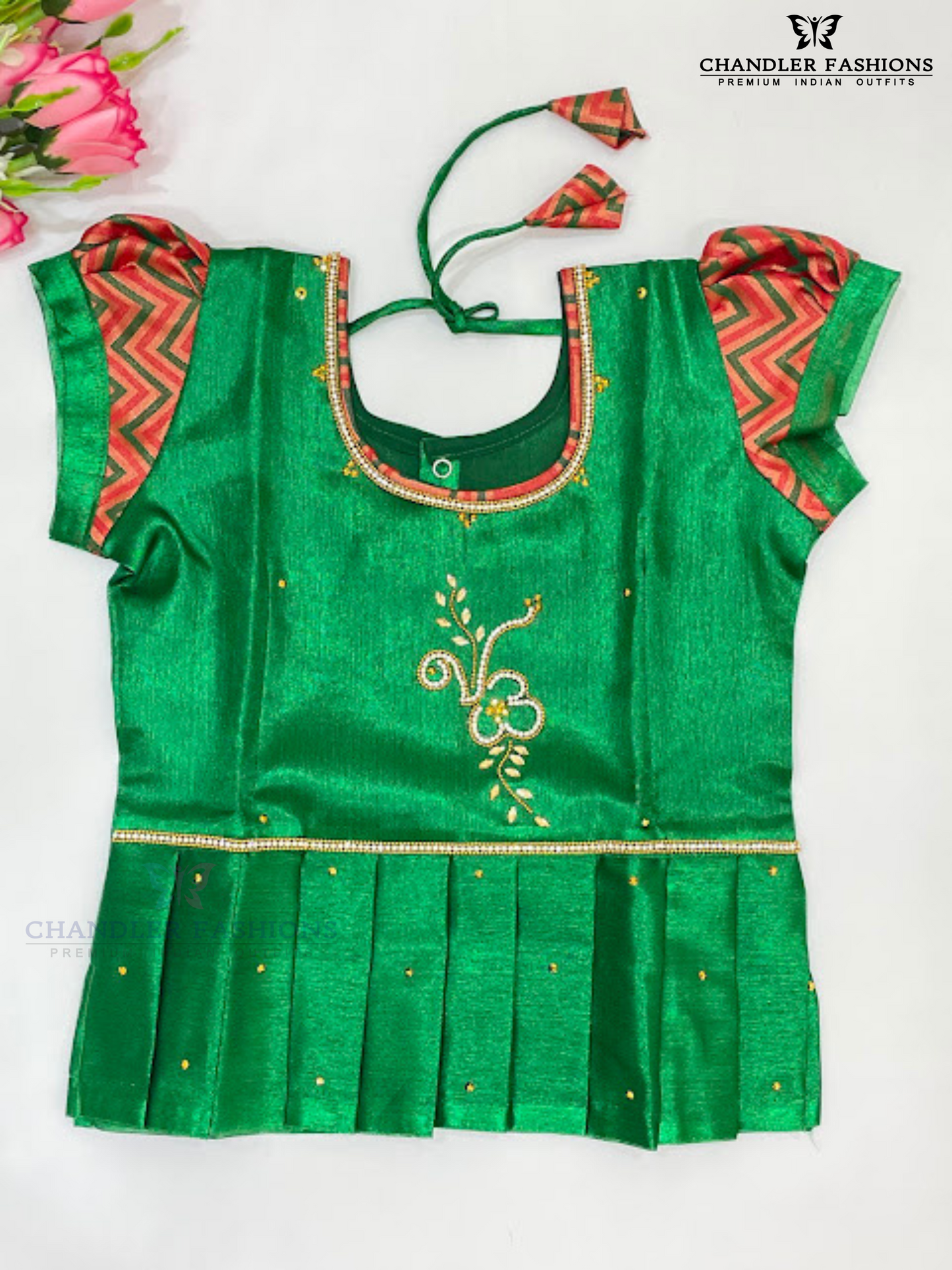 Green Color Silk Langa Sets With Stone Work In Mesa