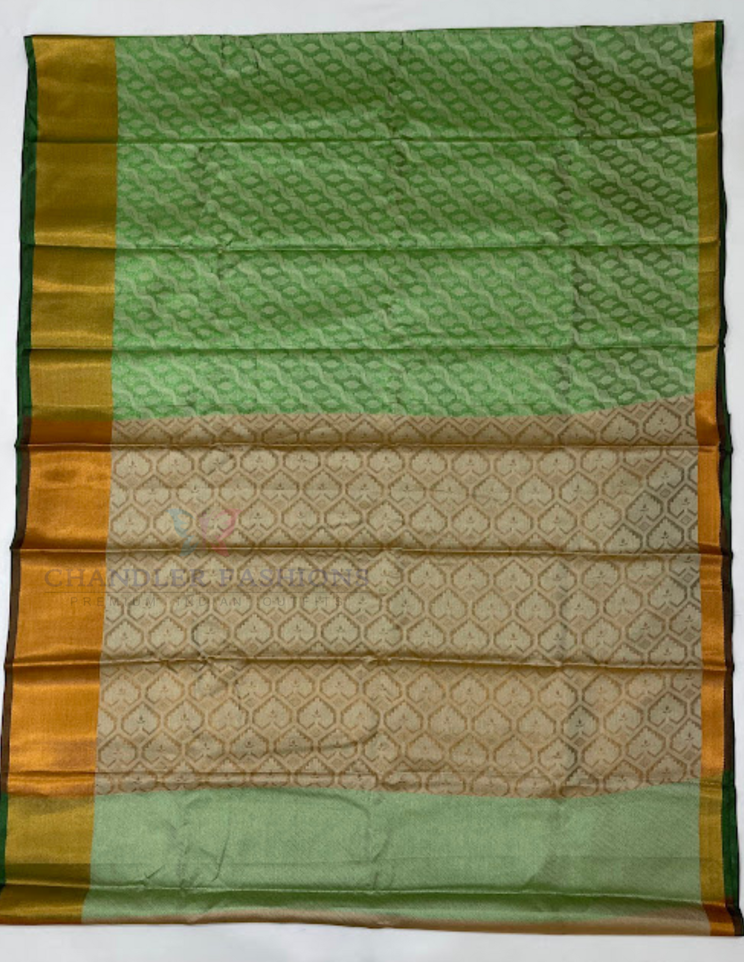 Green And Gold Art Silk Saree Work For Women In Mesa