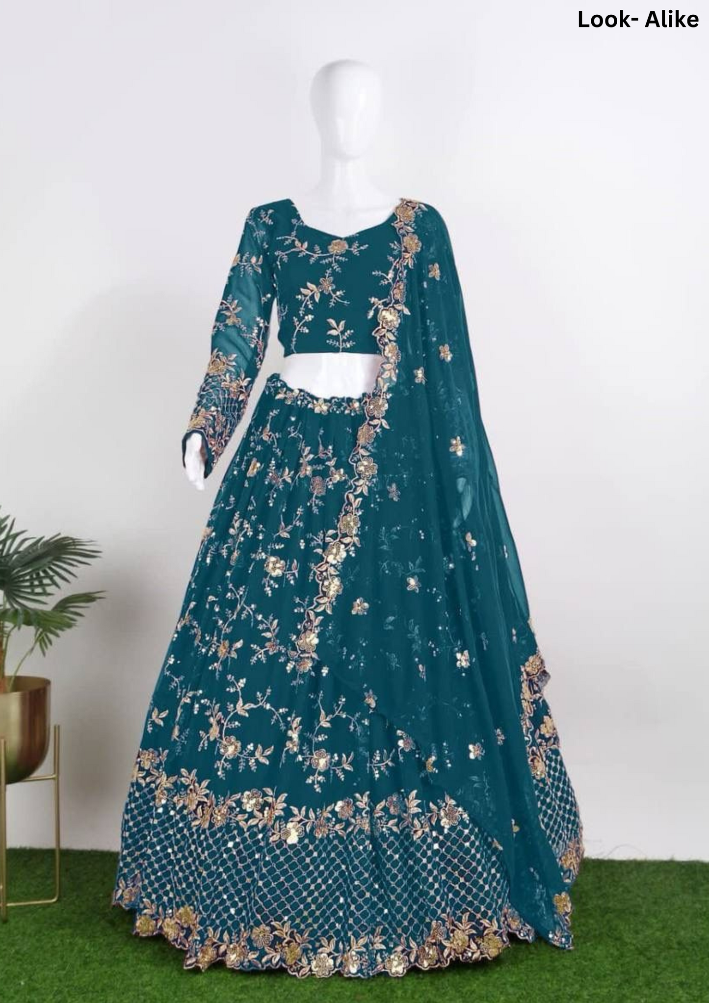 Beautiful Teal Green Color Designer Georgette Sequins Embroidered Lehenga Choli With Fancy Net Dupatta