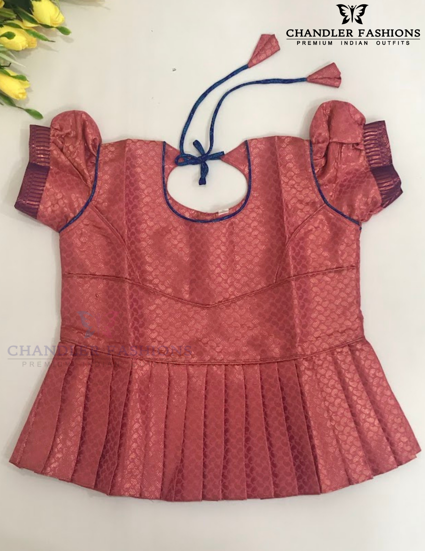Attractive Pink And Blue Color Zari Work With Silk Langa set In Mesa