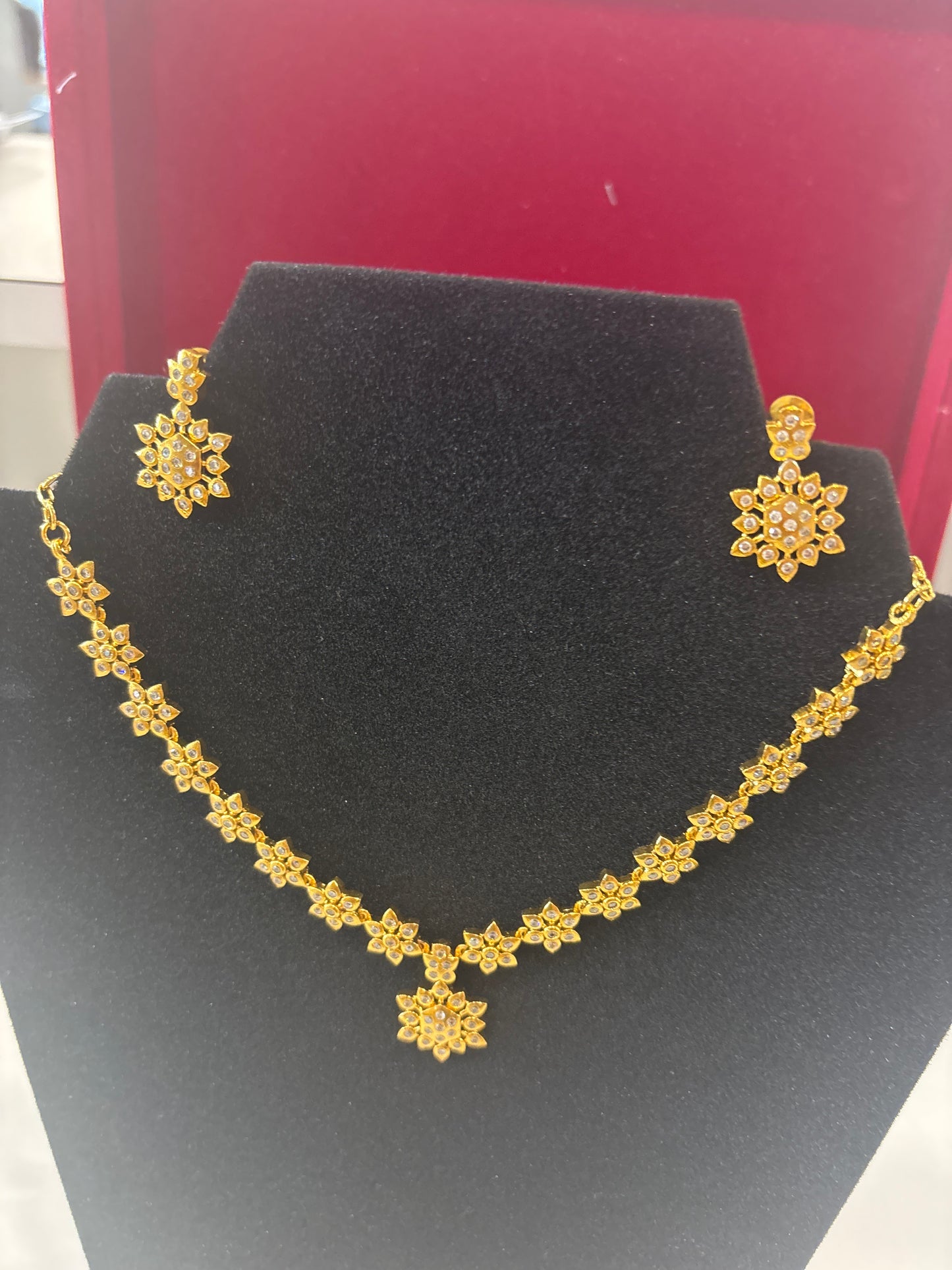 Dazzling Flower Motif Gold Plated Necklace with Earrings For Women