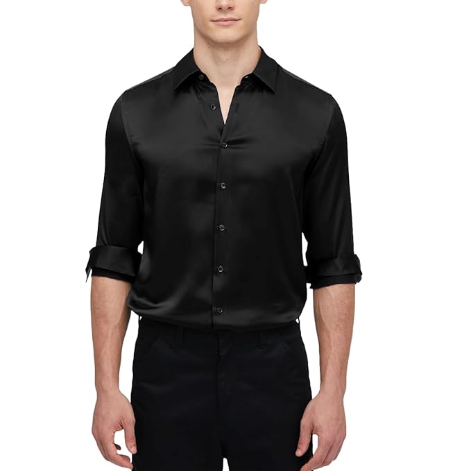 Stunning Black Colored Silk Formal Shirt For Men Near Me
