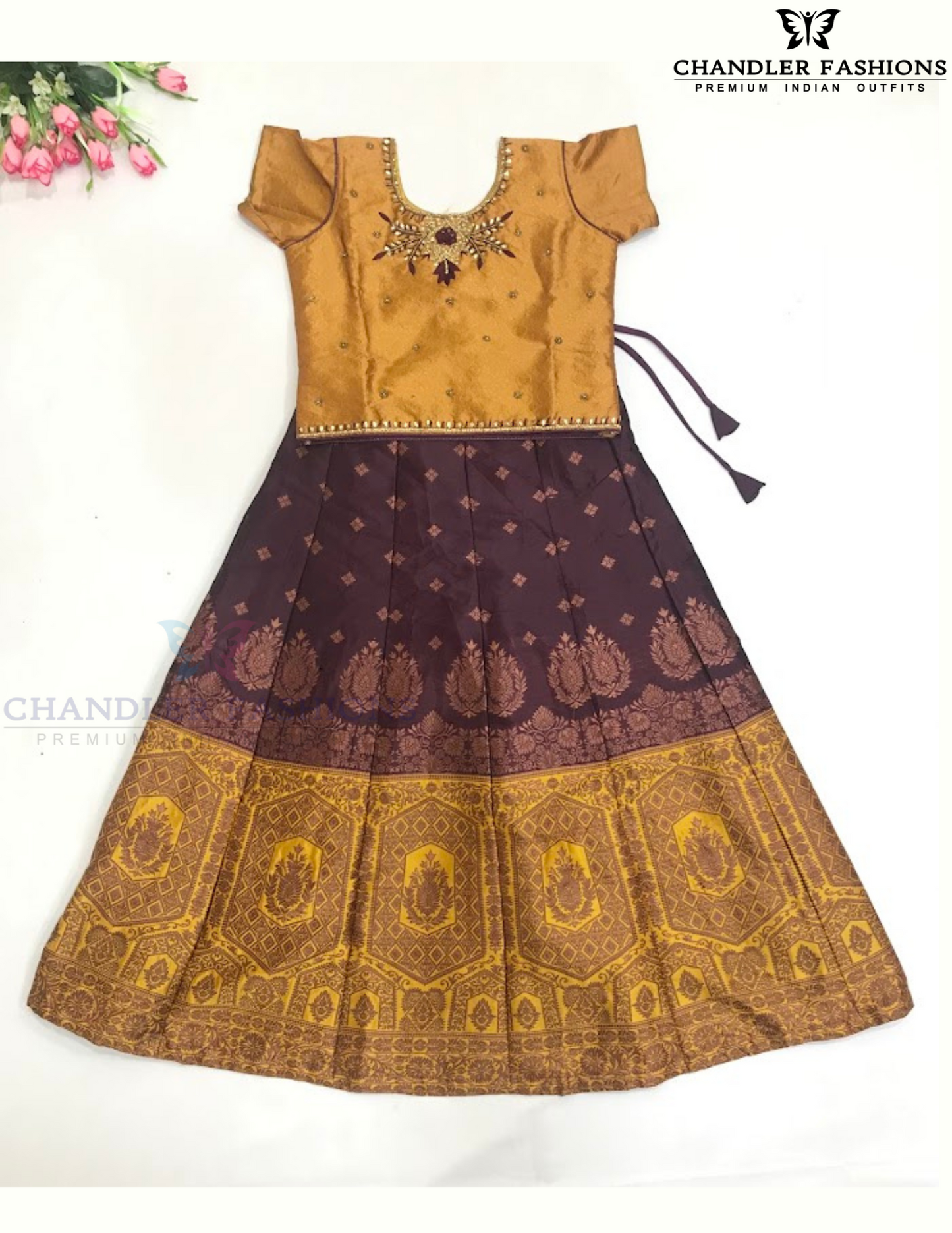 Alluring Yellow And Maroon Color Art Silk With Embroidery And Mirror Work Choli Set In Yuma